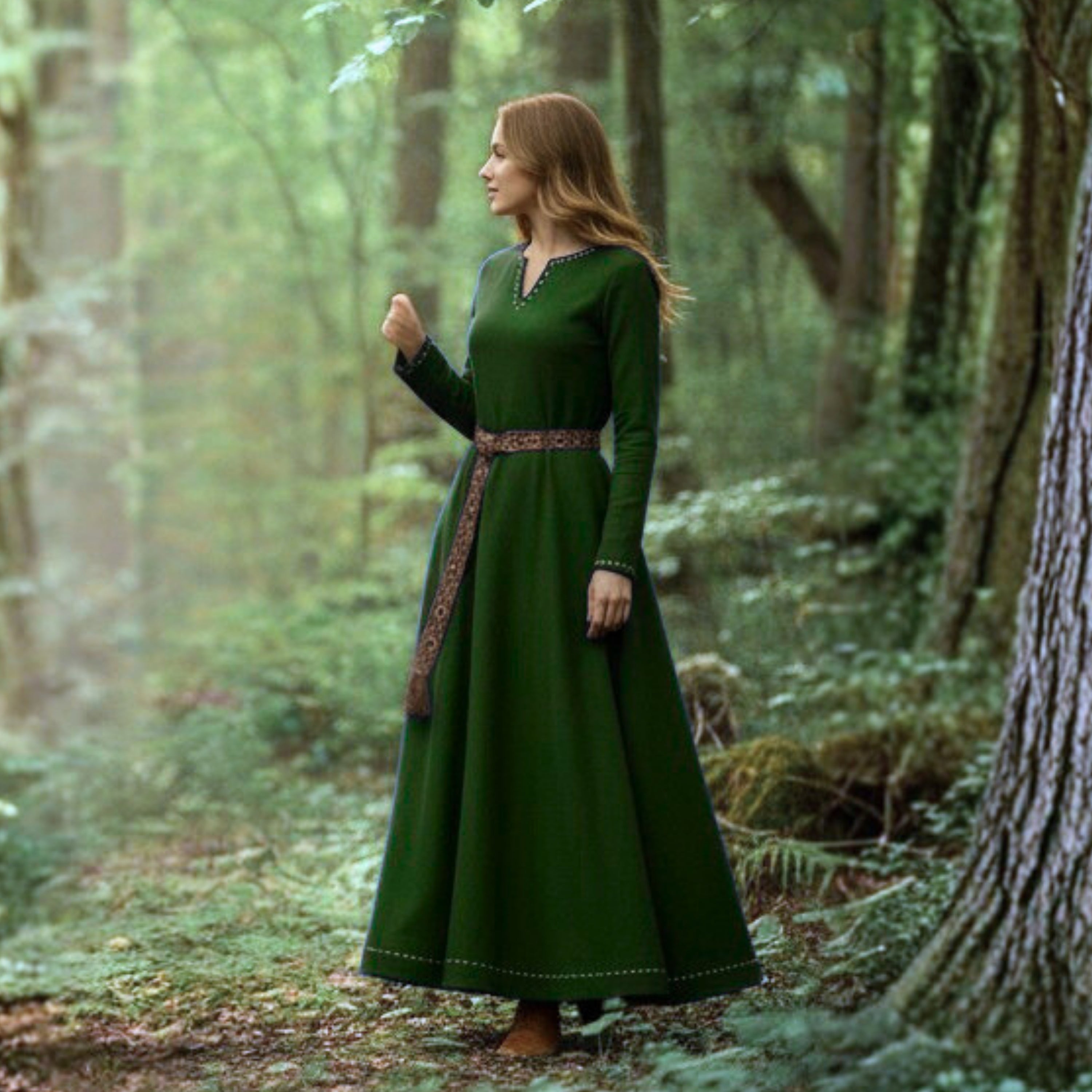 FREYA Coton Vert - Sous-robe Viking Médiévale