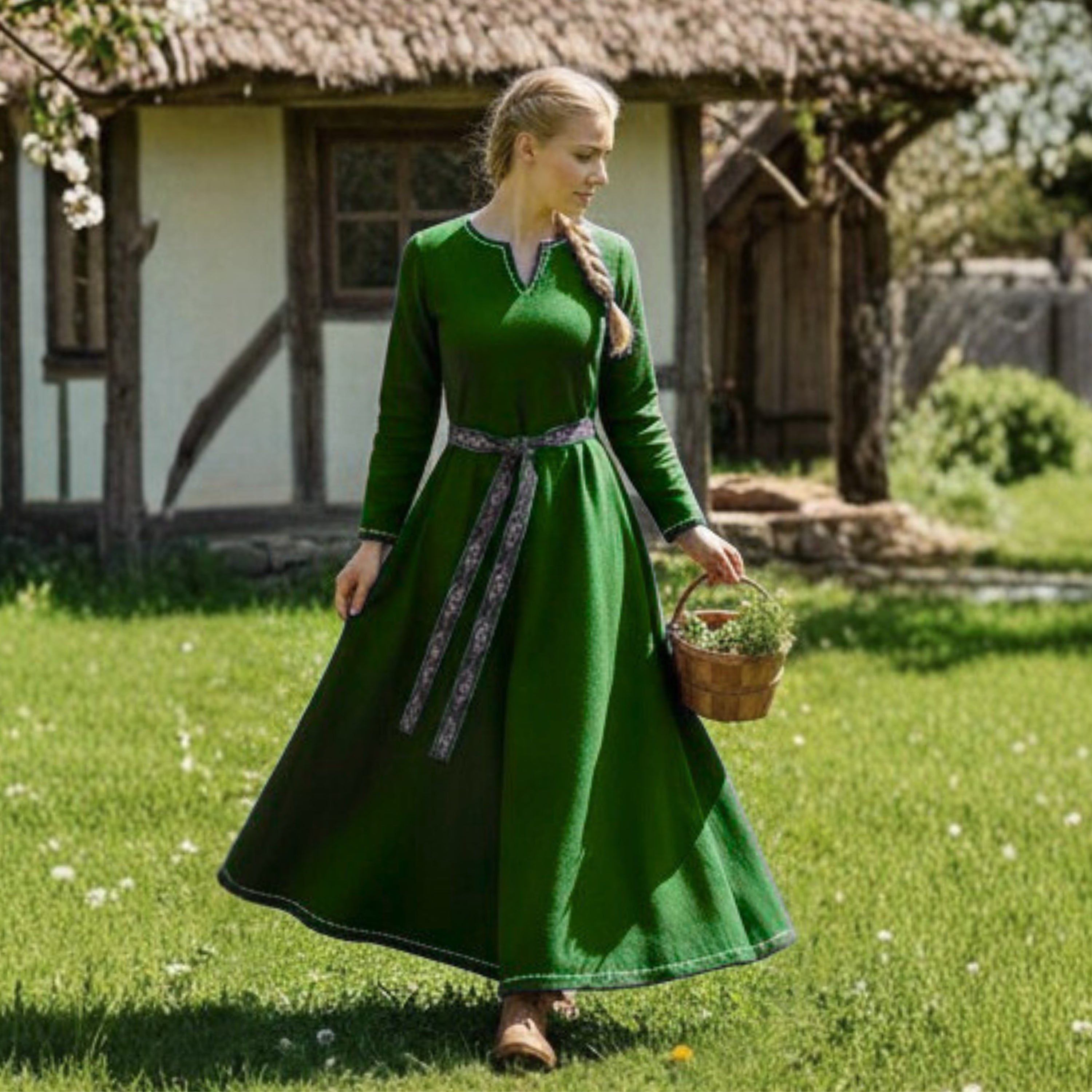 FREYA Coton Vert - Sous-robe Viking Médiévale