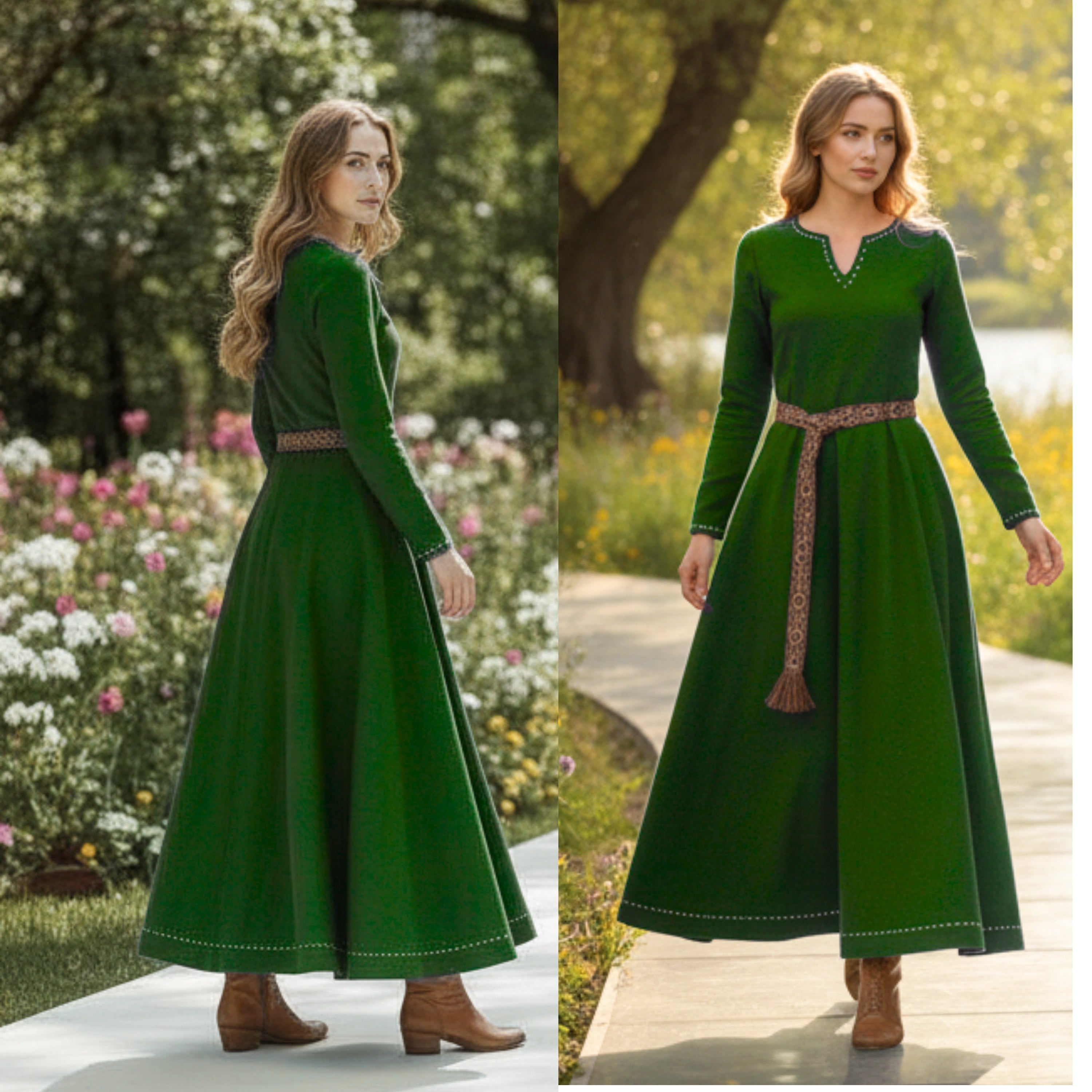 FREYA Coton Vert - Sous-robe Viking Médiévale