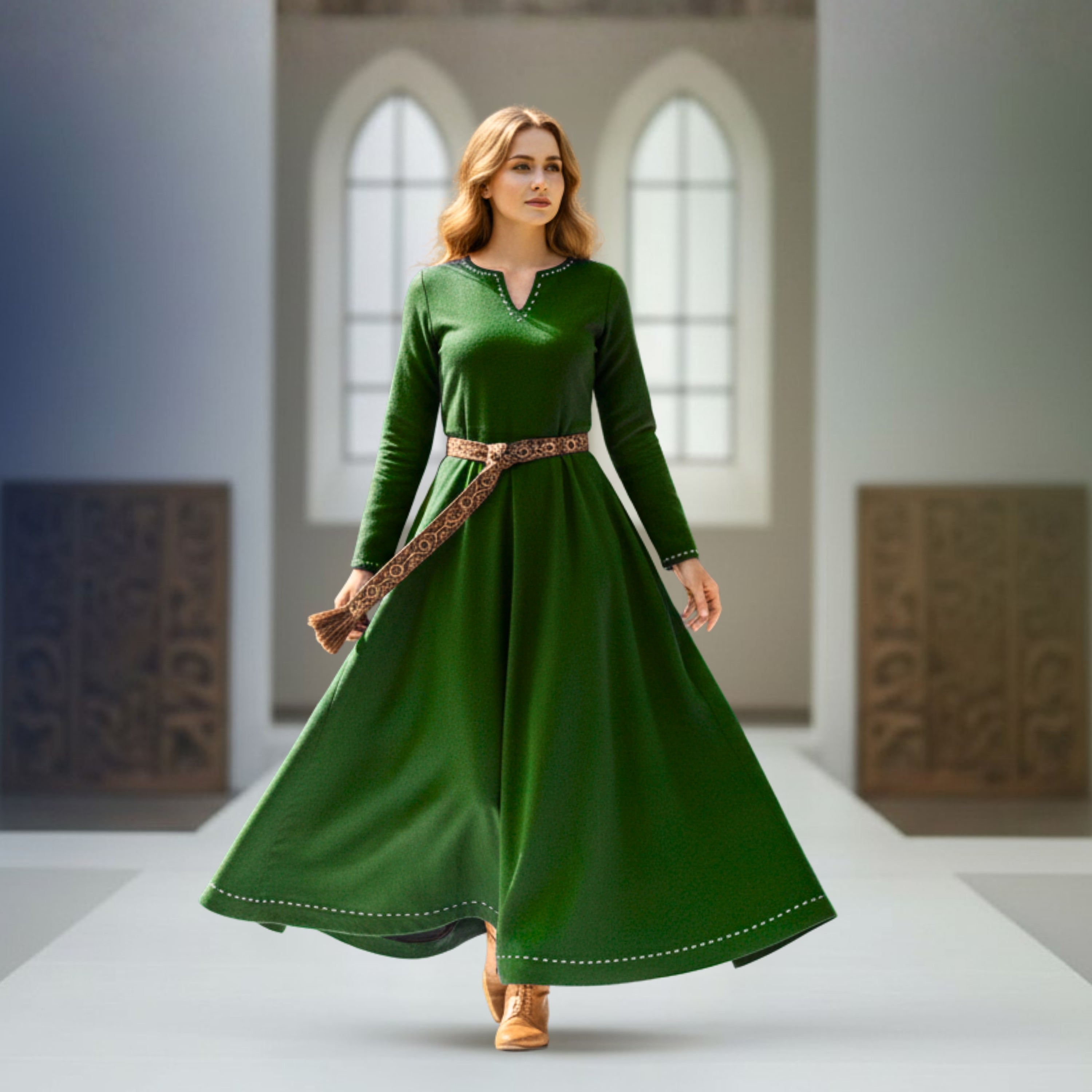 FREYA Coton Vert - Sous-robe Viking Médiévale