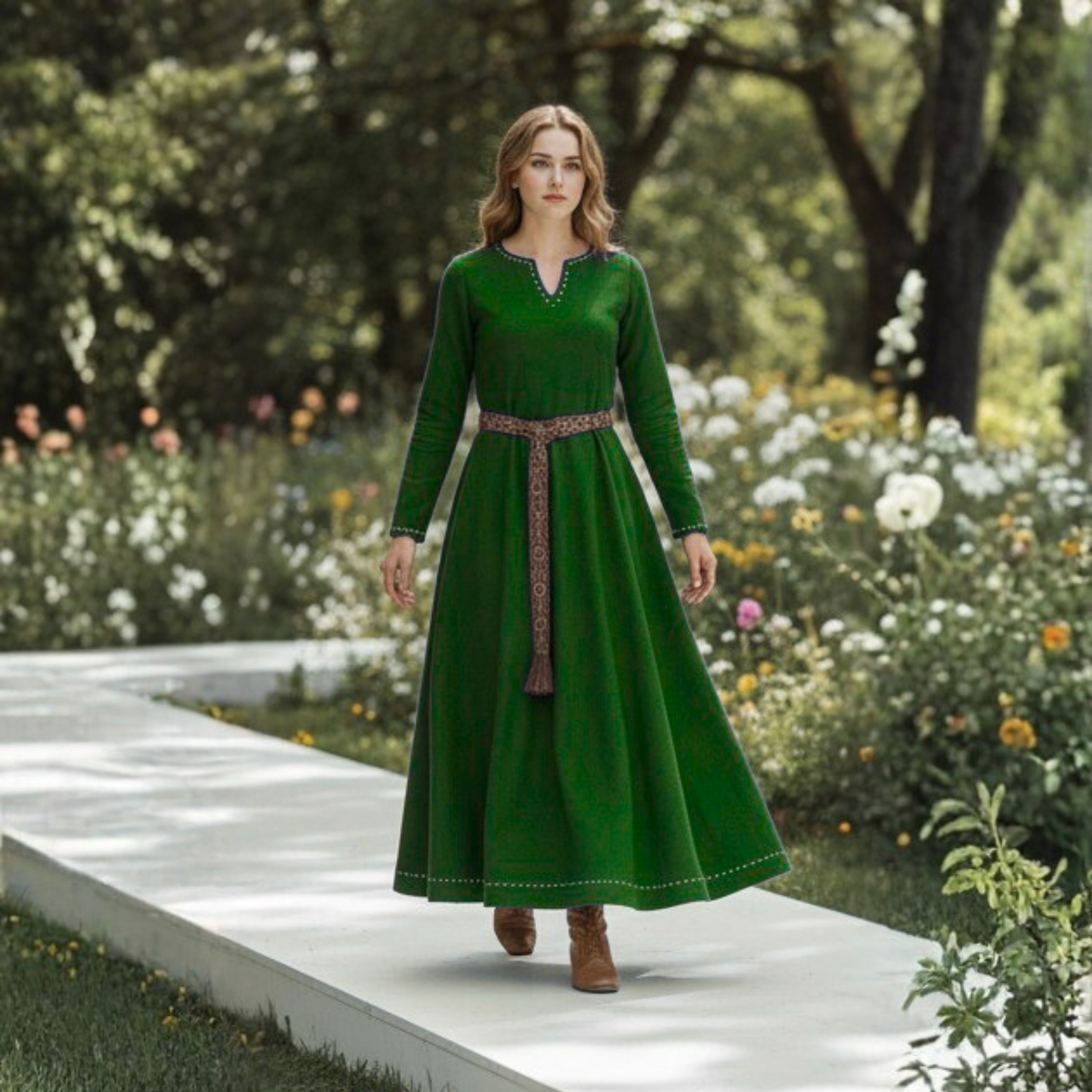 FREYA Coton Vert - Sous-robe Viking Médiévale