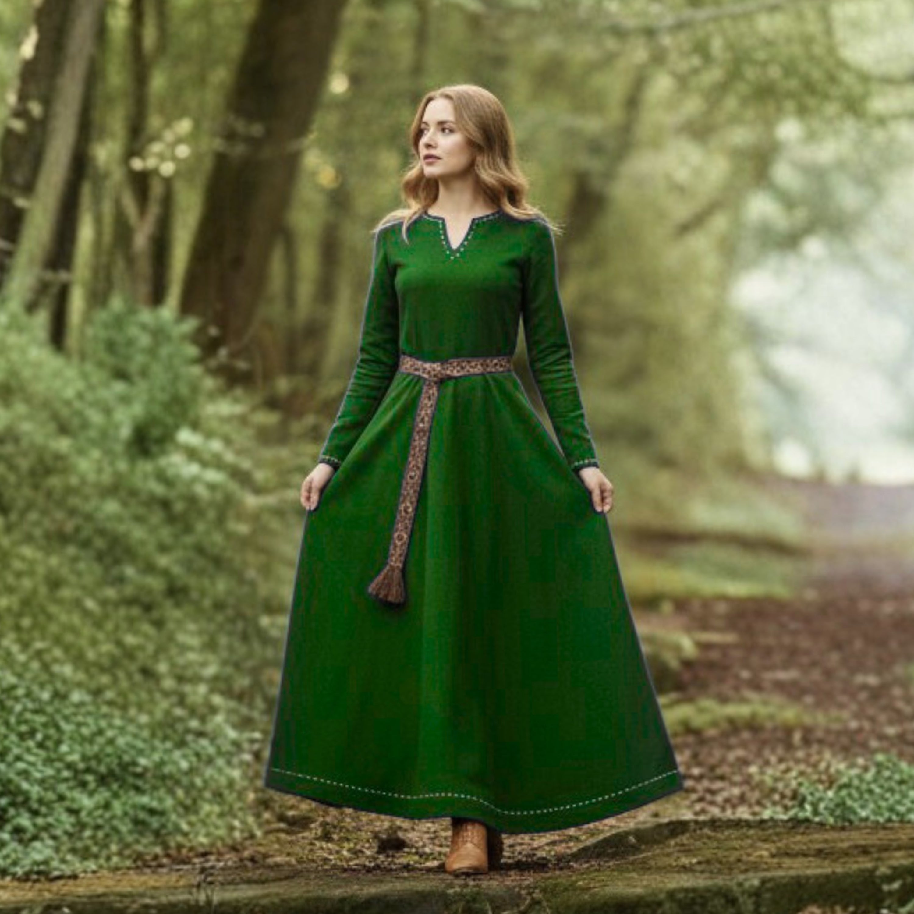 FREYA Coton Vert - Sous-robe Viking Médiévale