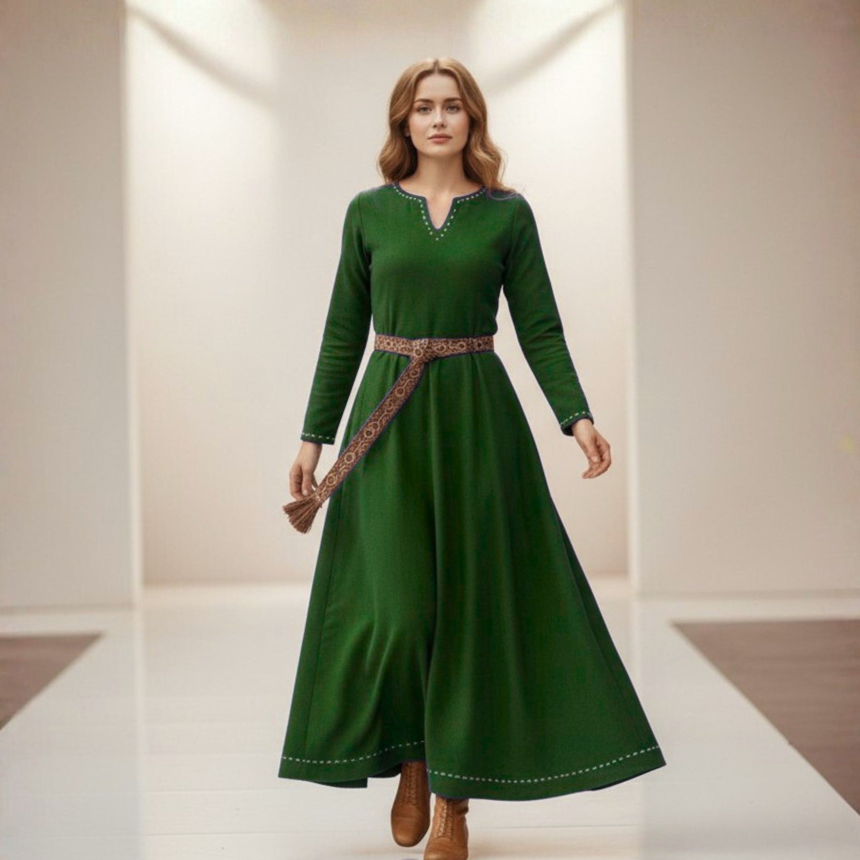 FREYA Coton Vert - Sous-robe Viking Médiévale