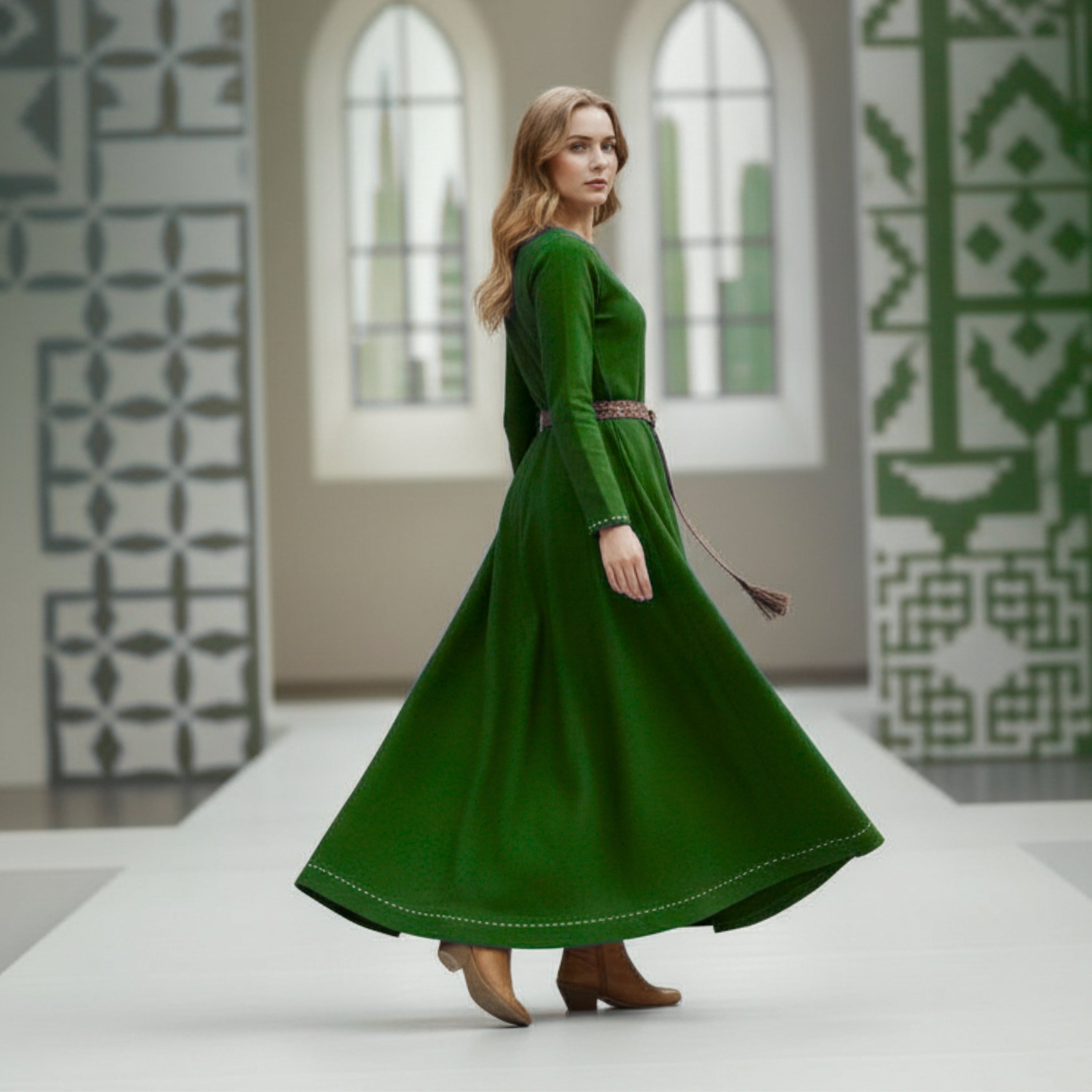 FREYA Coton Vert - Sous-robe Viking Médiévale