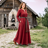 FRENA — Burgundy Cotton Canvas Viking Underdress with Hidden Pockets