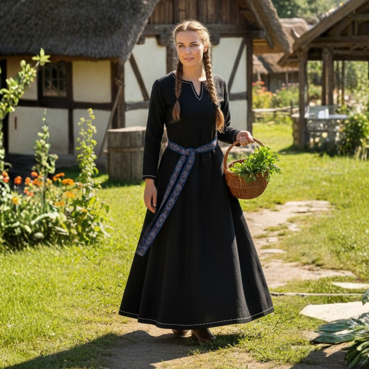 FREYA Coton Noir - Sous-robe Viking Médiévale