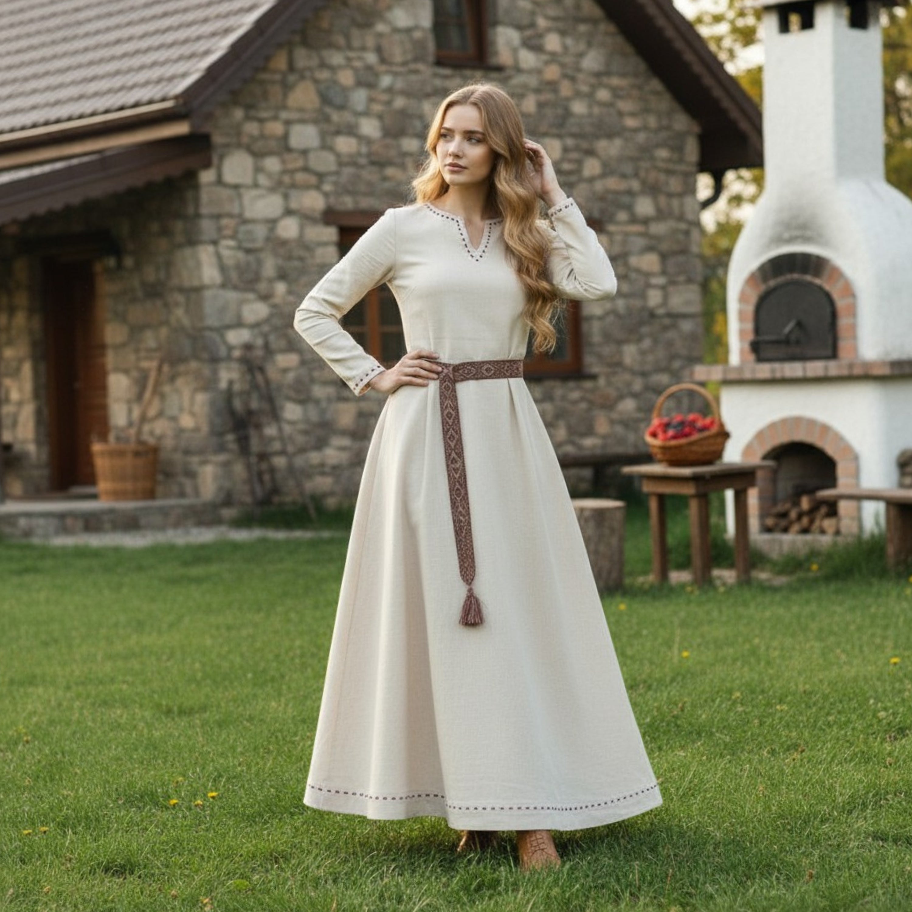 FREYA Cotton Natur - Sous-robe médiévale viking en coton 