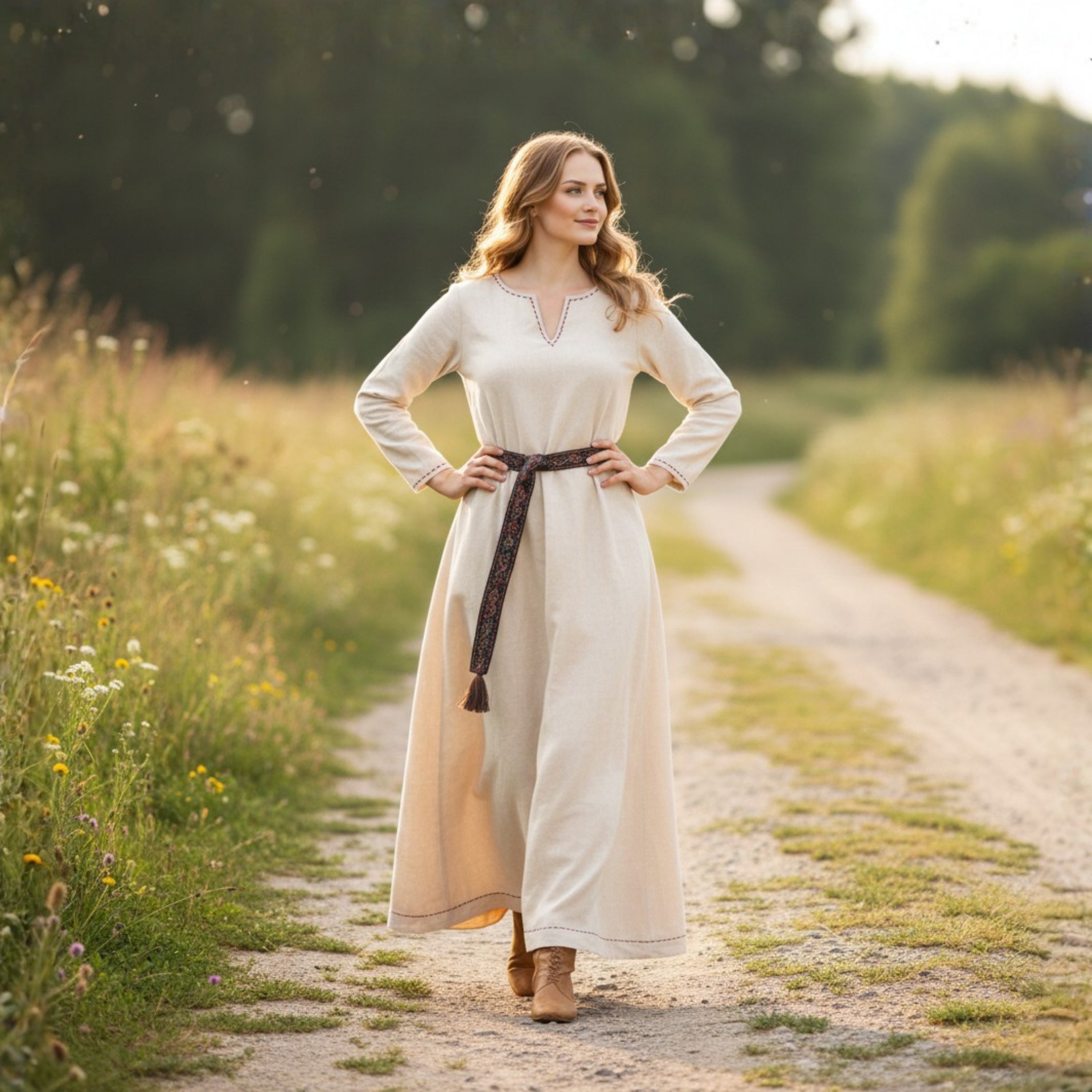 FREYA Cotton Natur - Sous-robe médiévale viking en coton 