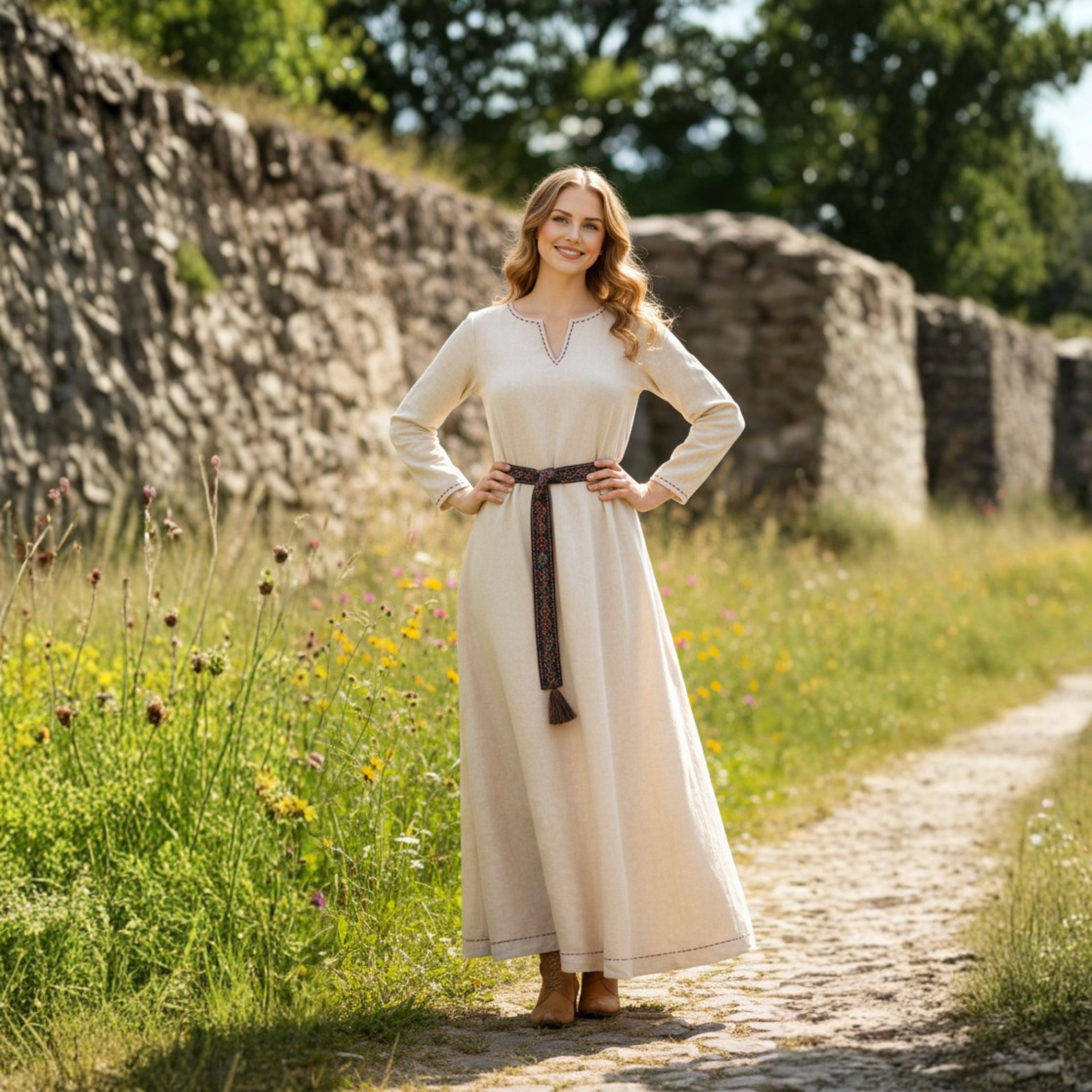 FREYA Cotton Natur - Sous-robe médiévale viking en coton 