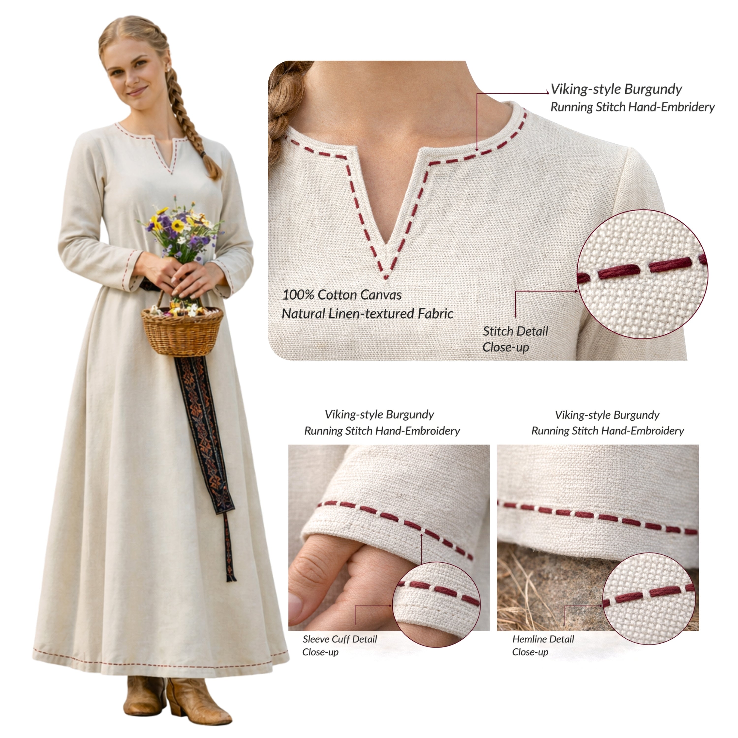 FREYA Cotton Natur - Sous-robe médiévale viking en coton 