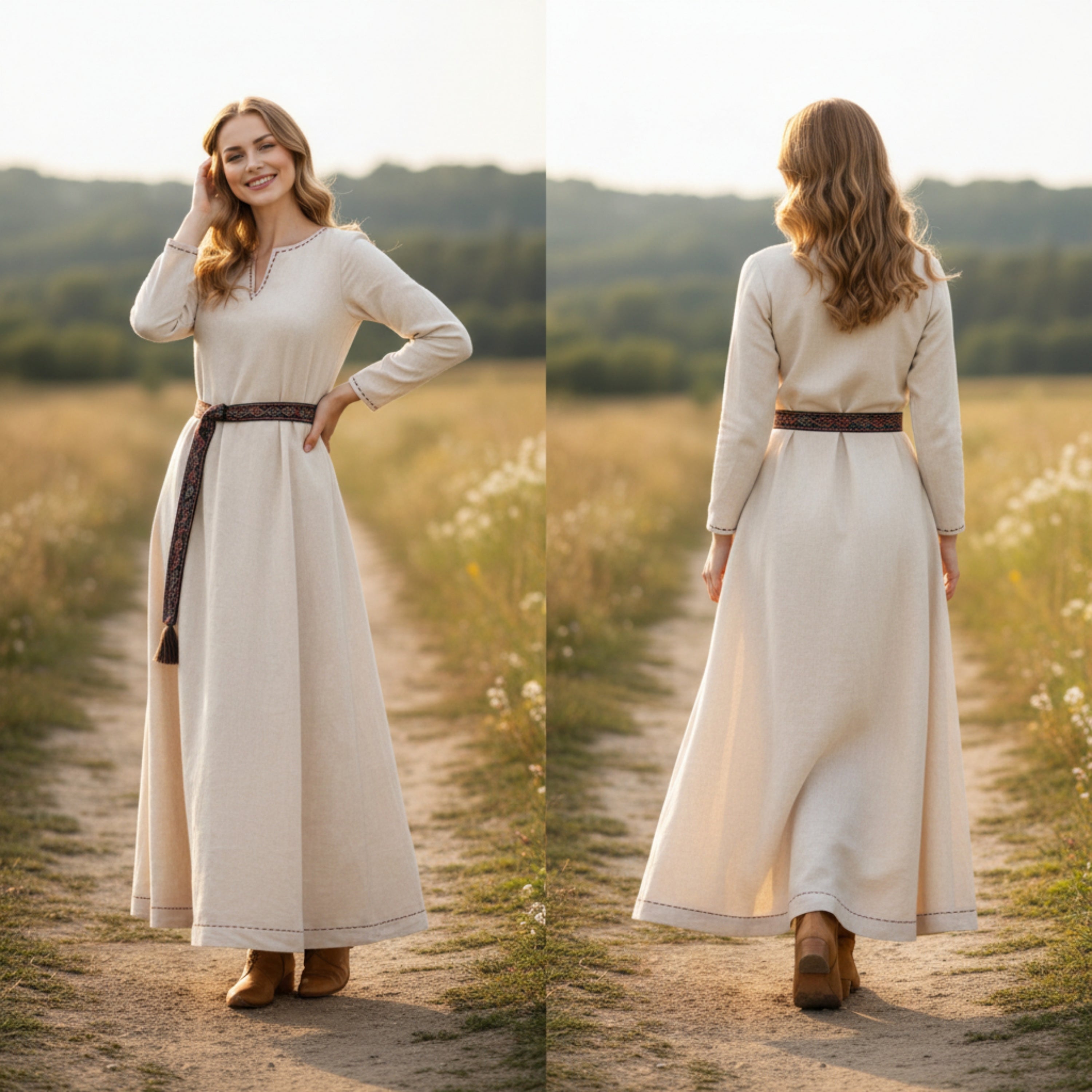 FREYA Cotton Natur - Sous-robe médiévale viking en coton 