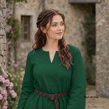 FREYAS Green Cotton Canvas Viking Underdress — Medieval A-Line Dress for Ren Faire, LARP & Historical Layering