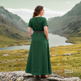 ELVA — Green Cotton Canvas Short Sleeve Viking Underdress with Hidden Pockets