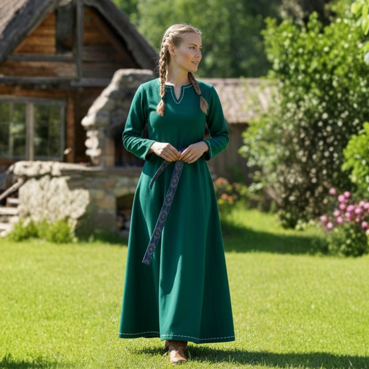 FREYA FCotton orest Green - Sous-robe médiévale viking