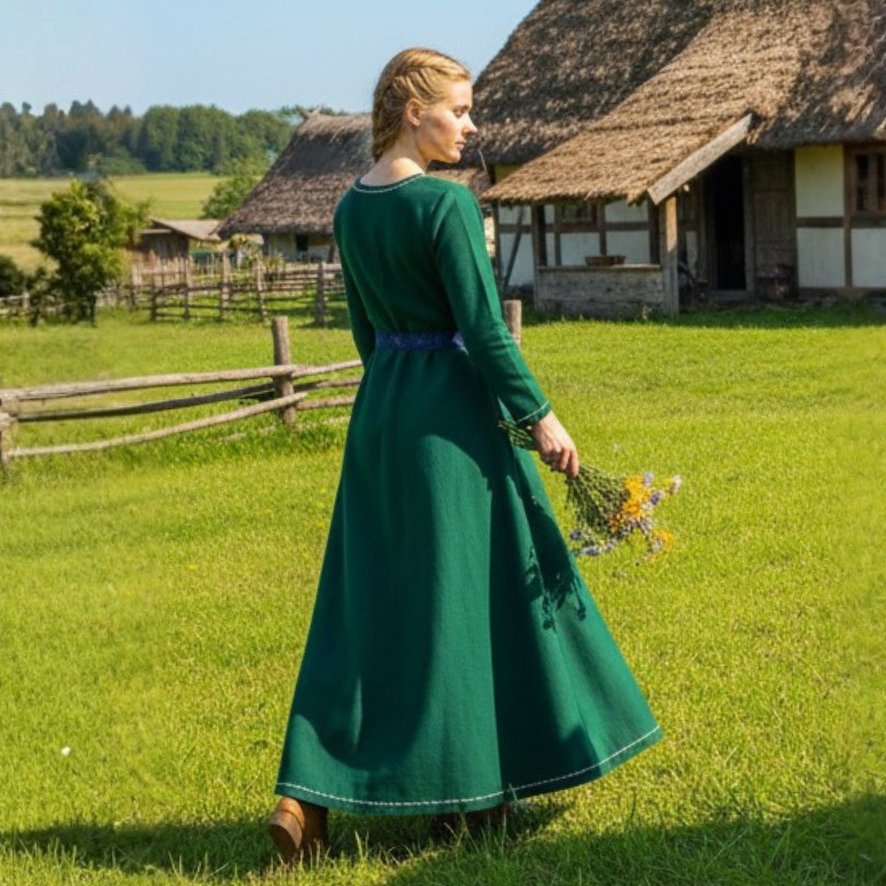 FREYA FCotton orest Green - Sous-robe médiévale viking