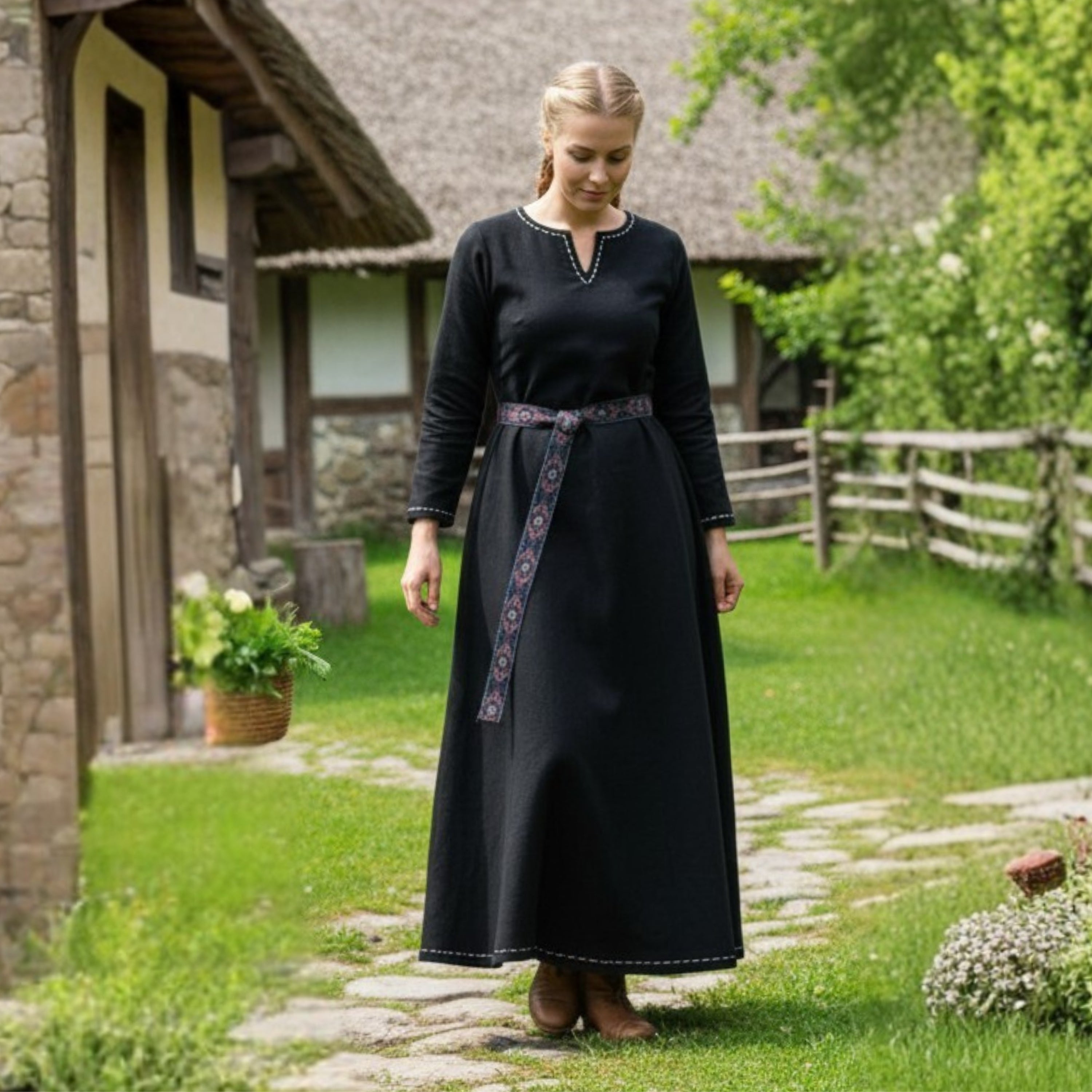 FREYA Coton Noir - Sous-robe Viking Médiévale