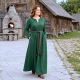 FRENA — Green Cotton Canvas Viking Underdress with Hidden Pockets