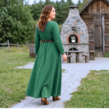 FRENA — Green Cotton Canvas Viking Underdress with Hidden Pockets