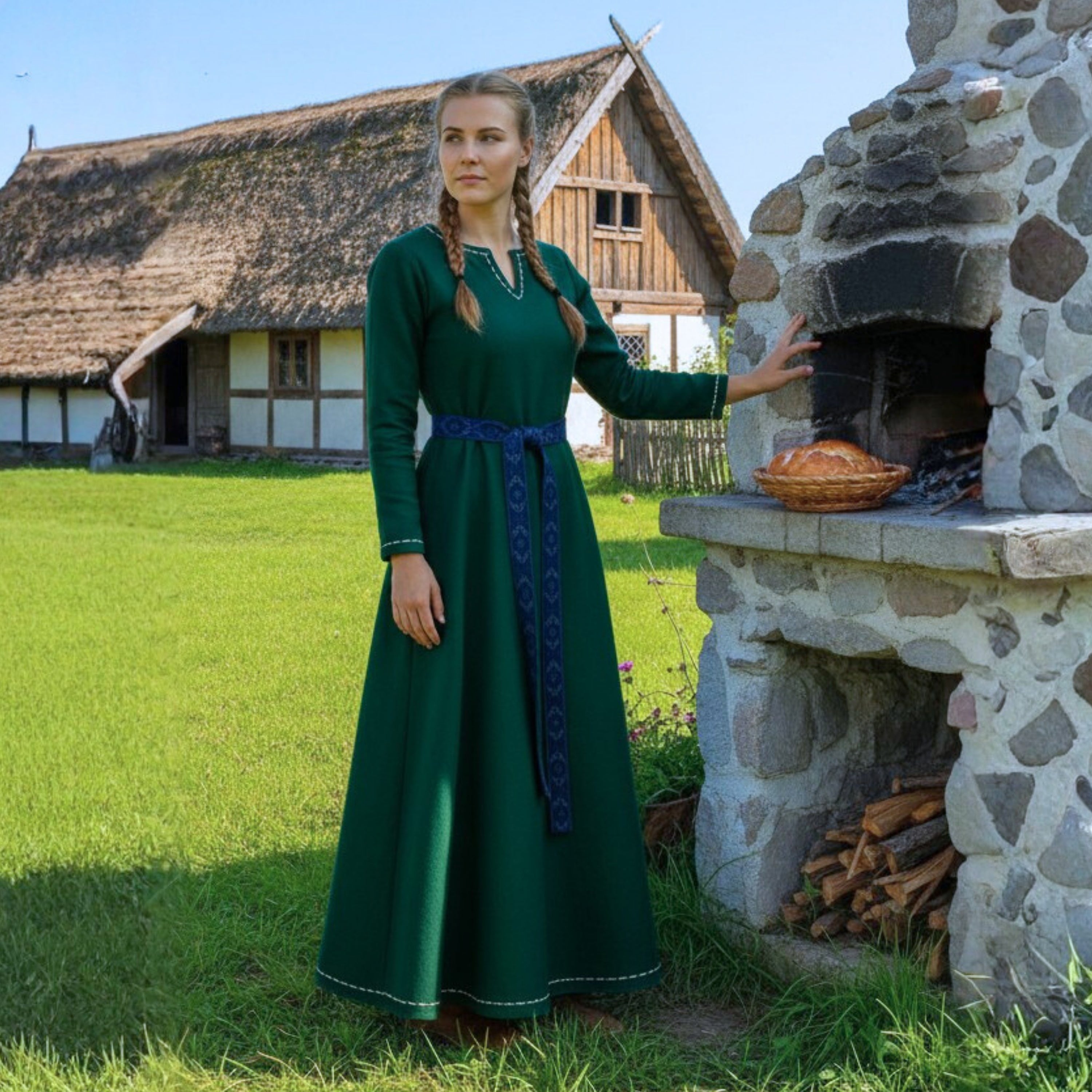 FREYA FCotton orest Green - Sous-robe médiévale viking