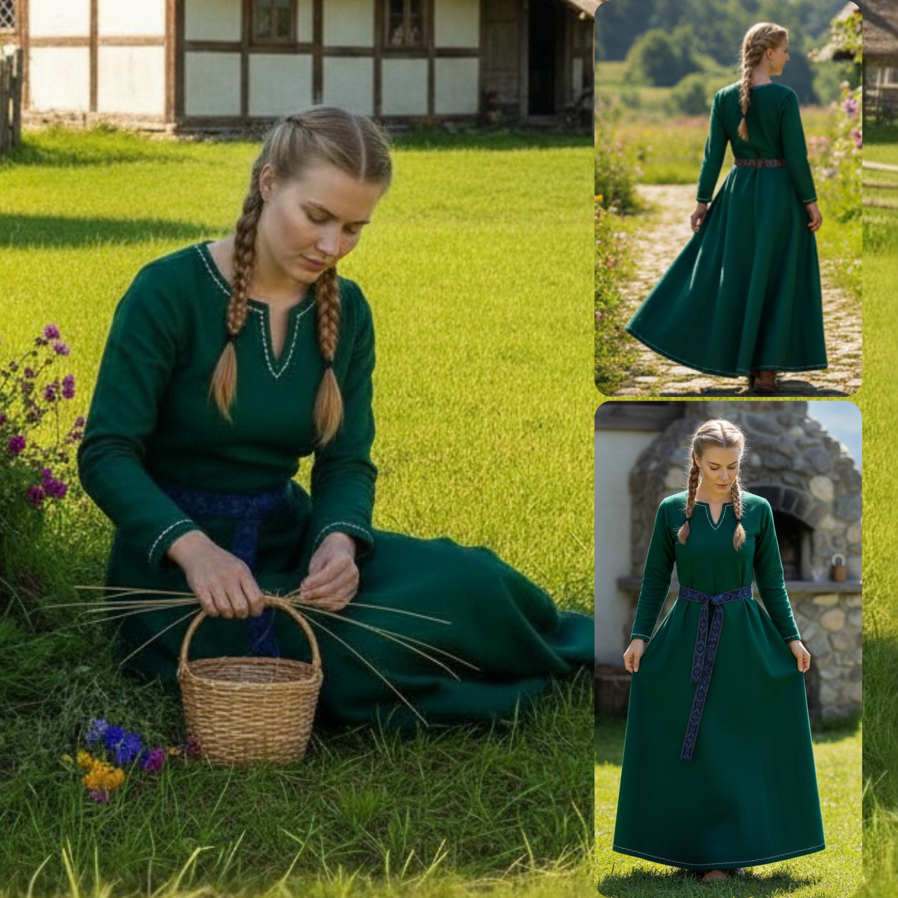 FREYA FCotton orest Green - Sous-robe médiévale viking
