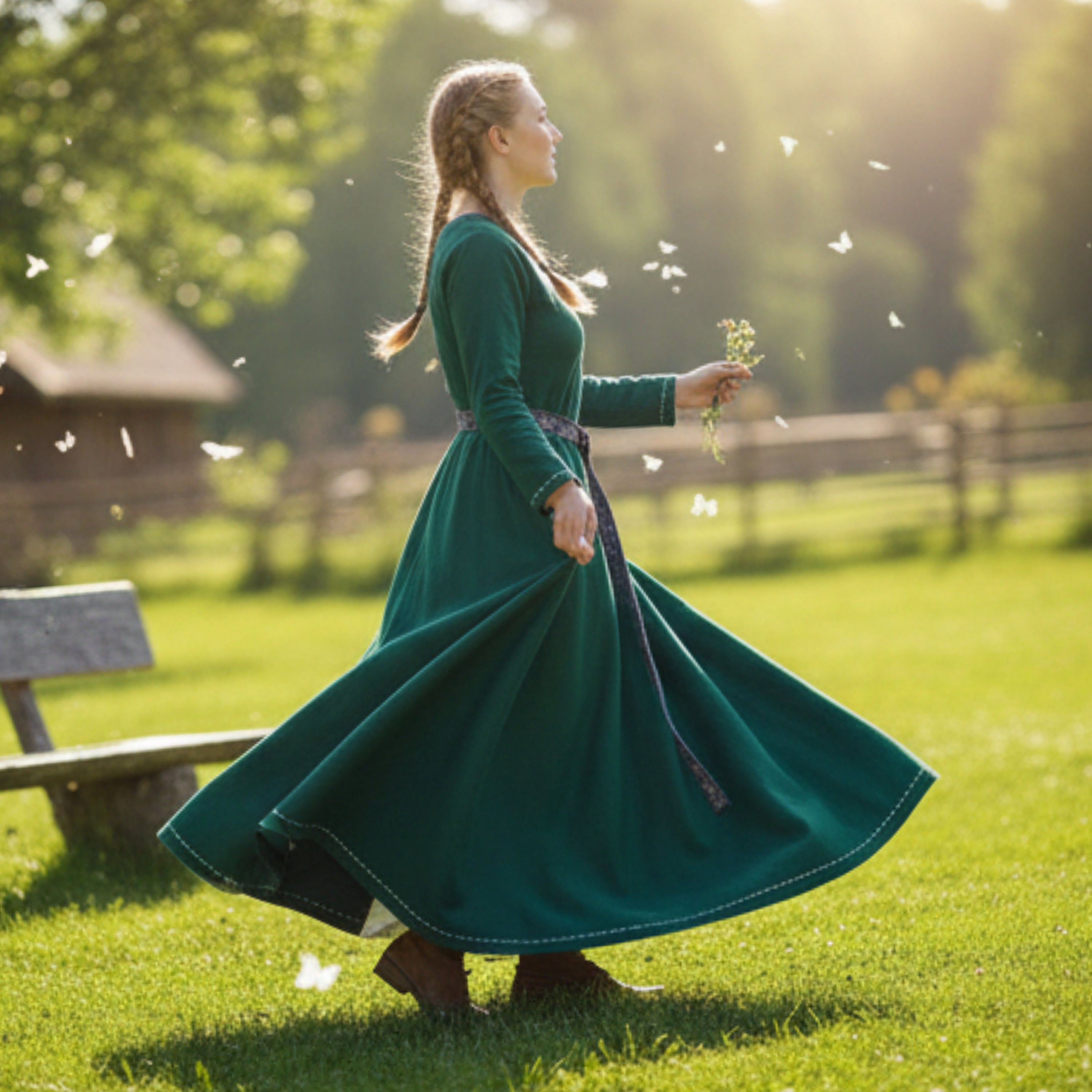 FREYA FCotton orest Green - Sous-robe médiévale viking