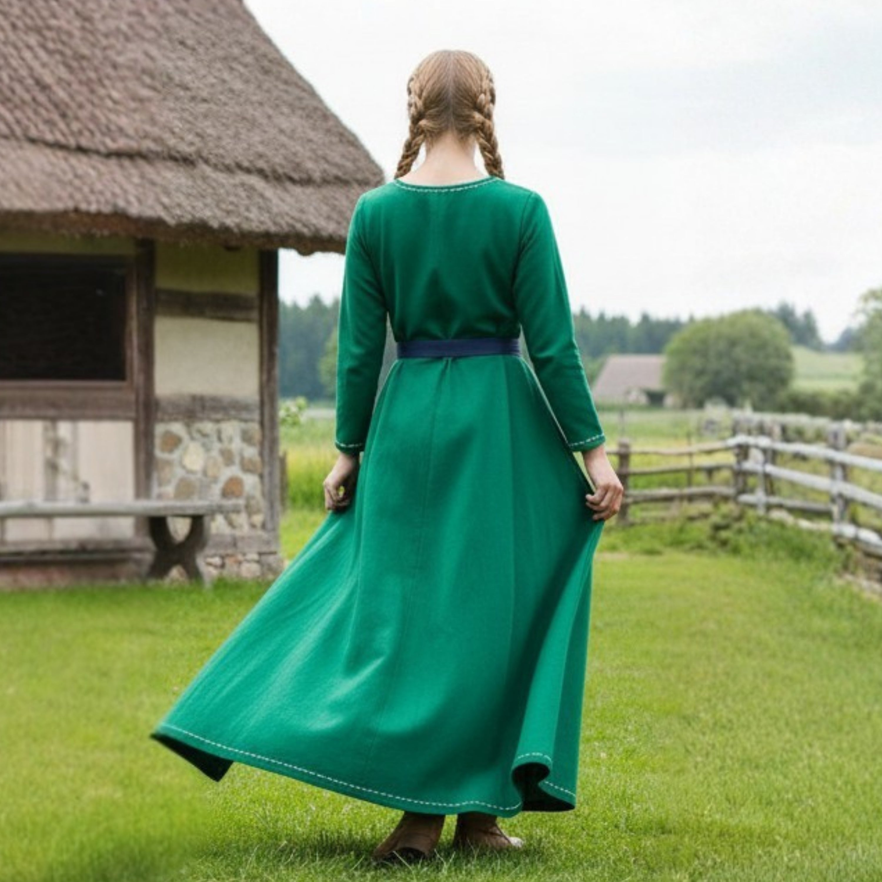 FREYA FCotton orest Green - Sous-robe médiévale viking