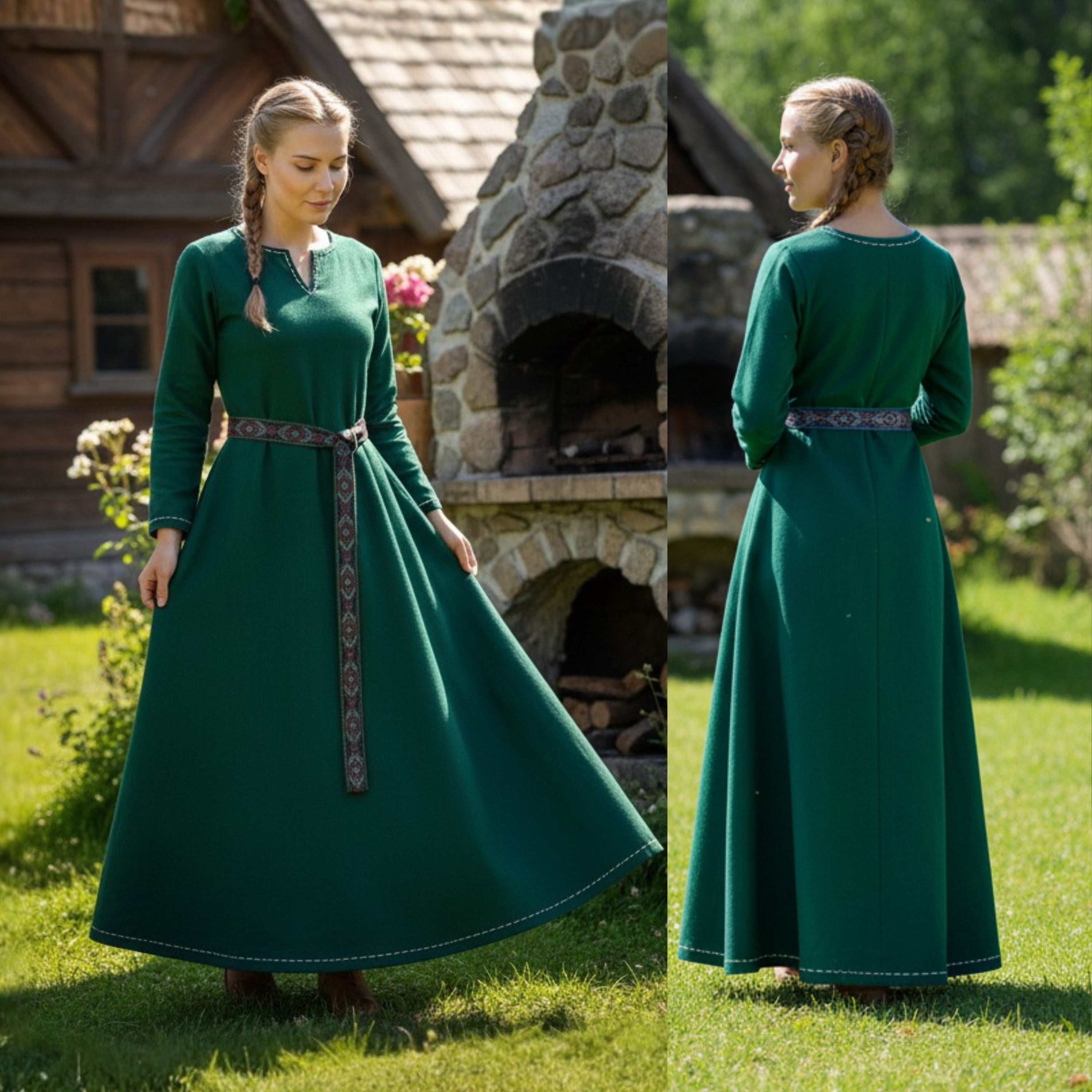 FREYA FCotton orest Green - Sous-robe médiévale viking