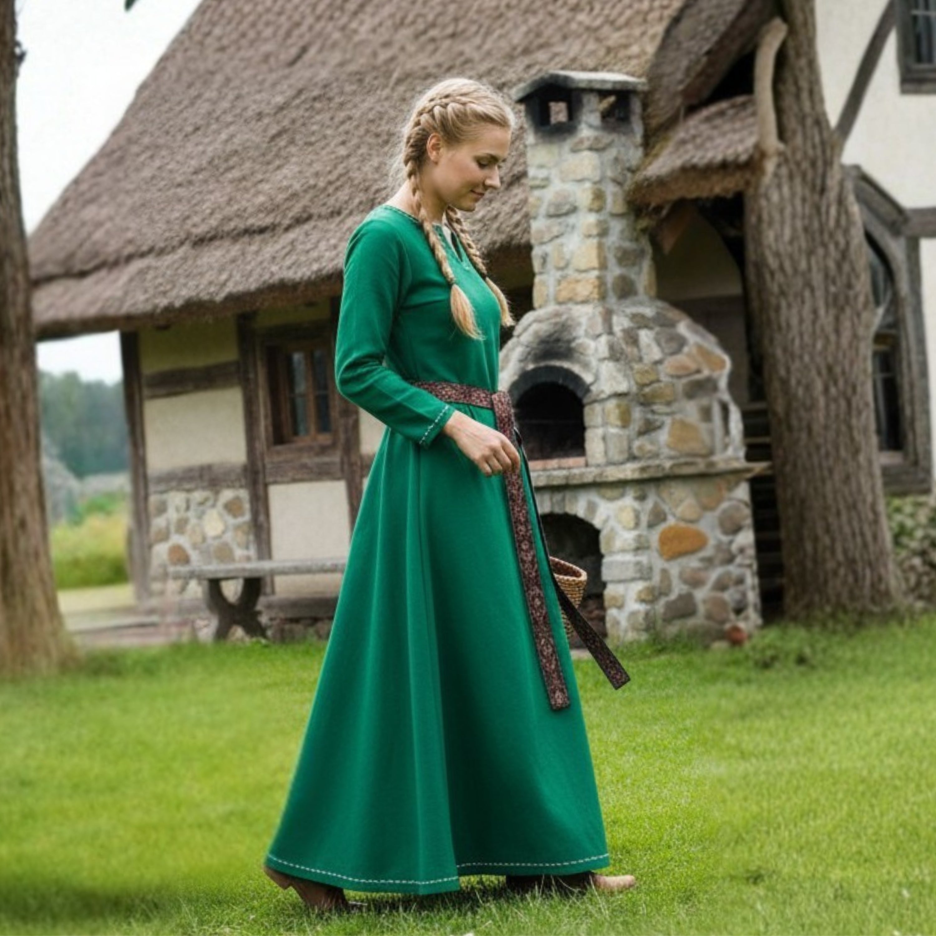 FREYA FCotton orest Green - Sous-robe médiévale viking
