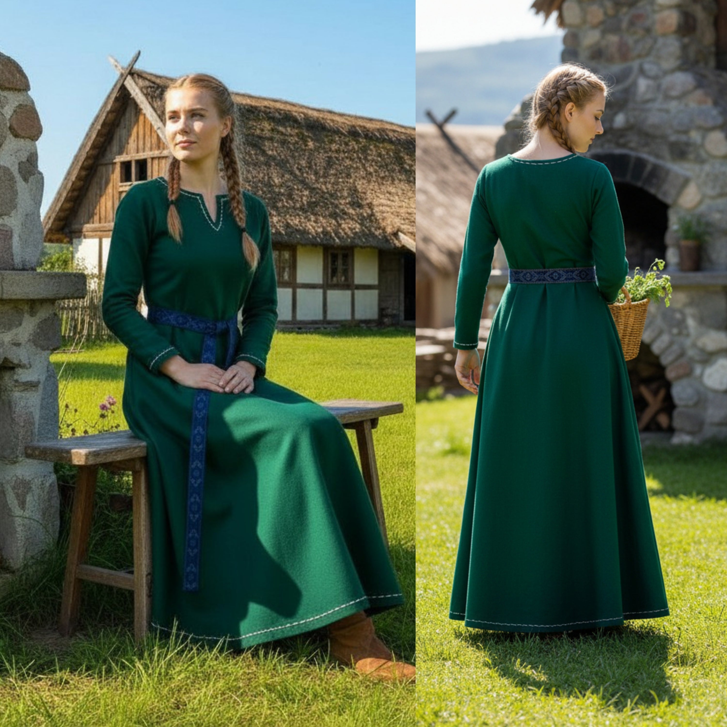 FREYA FCotton orest Green - Sous-robe médiévale viking