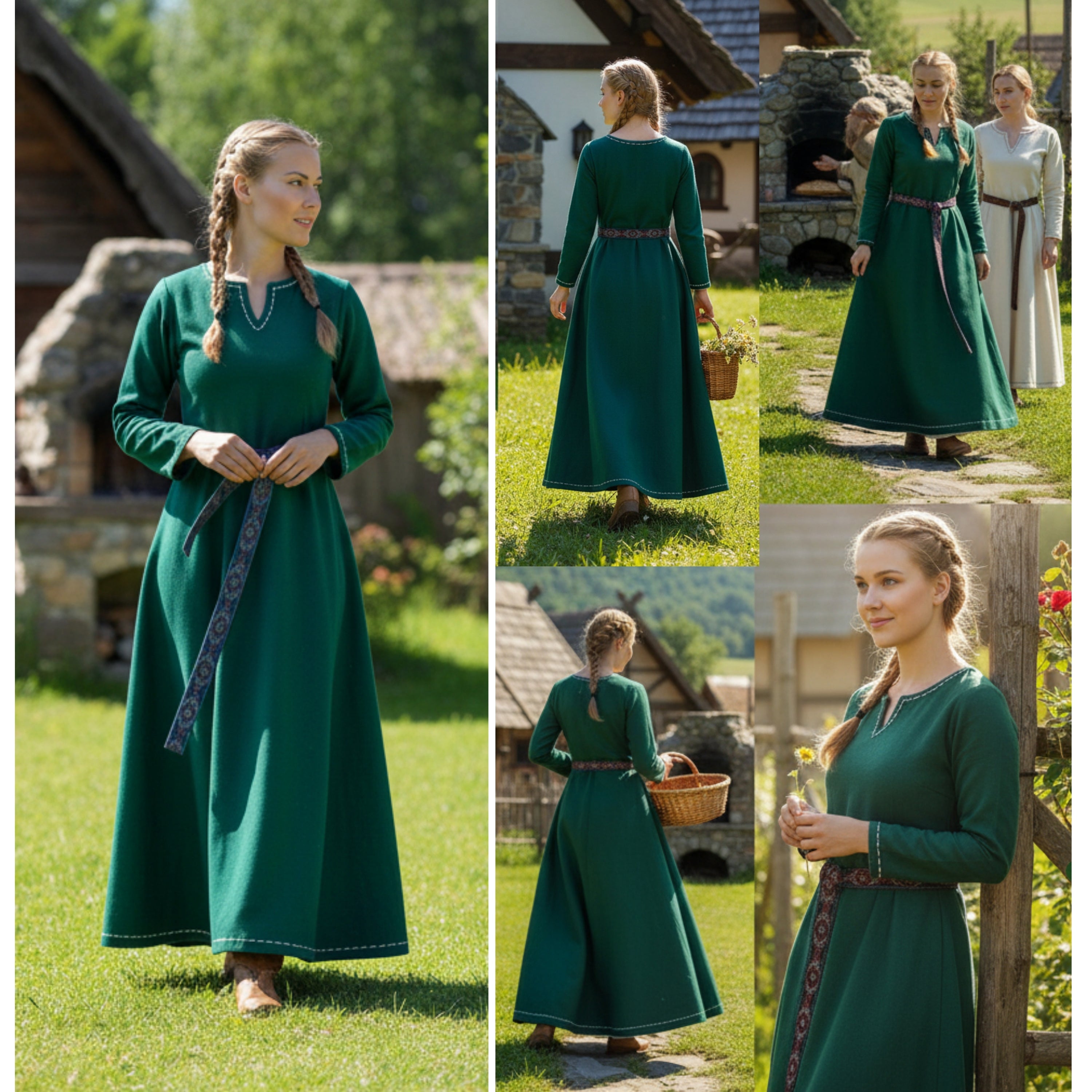 FREYA FCotton orest Green - Sous-robe médiévale viking