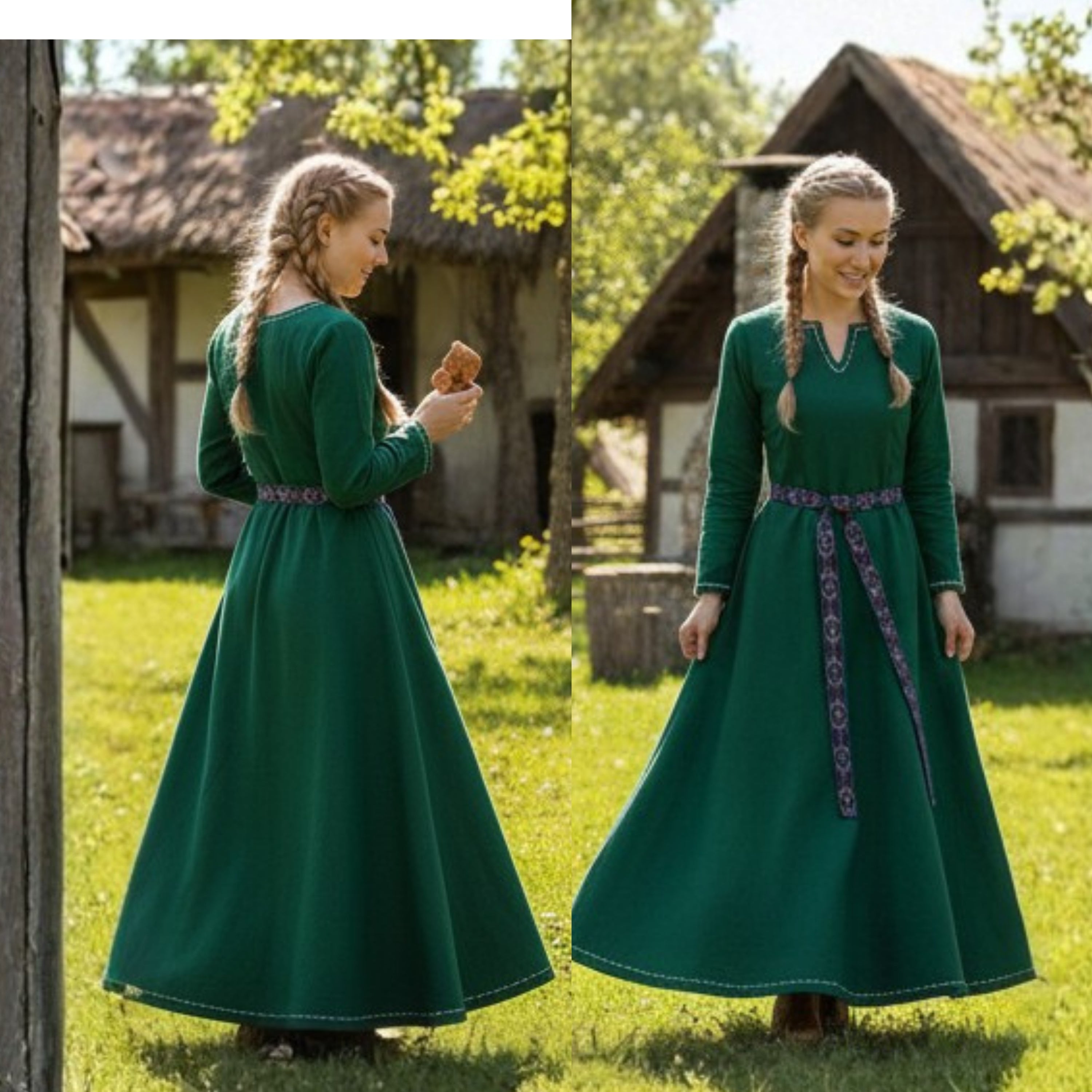 FREYA FCotton orest Green - Sous-robe médiévale viking