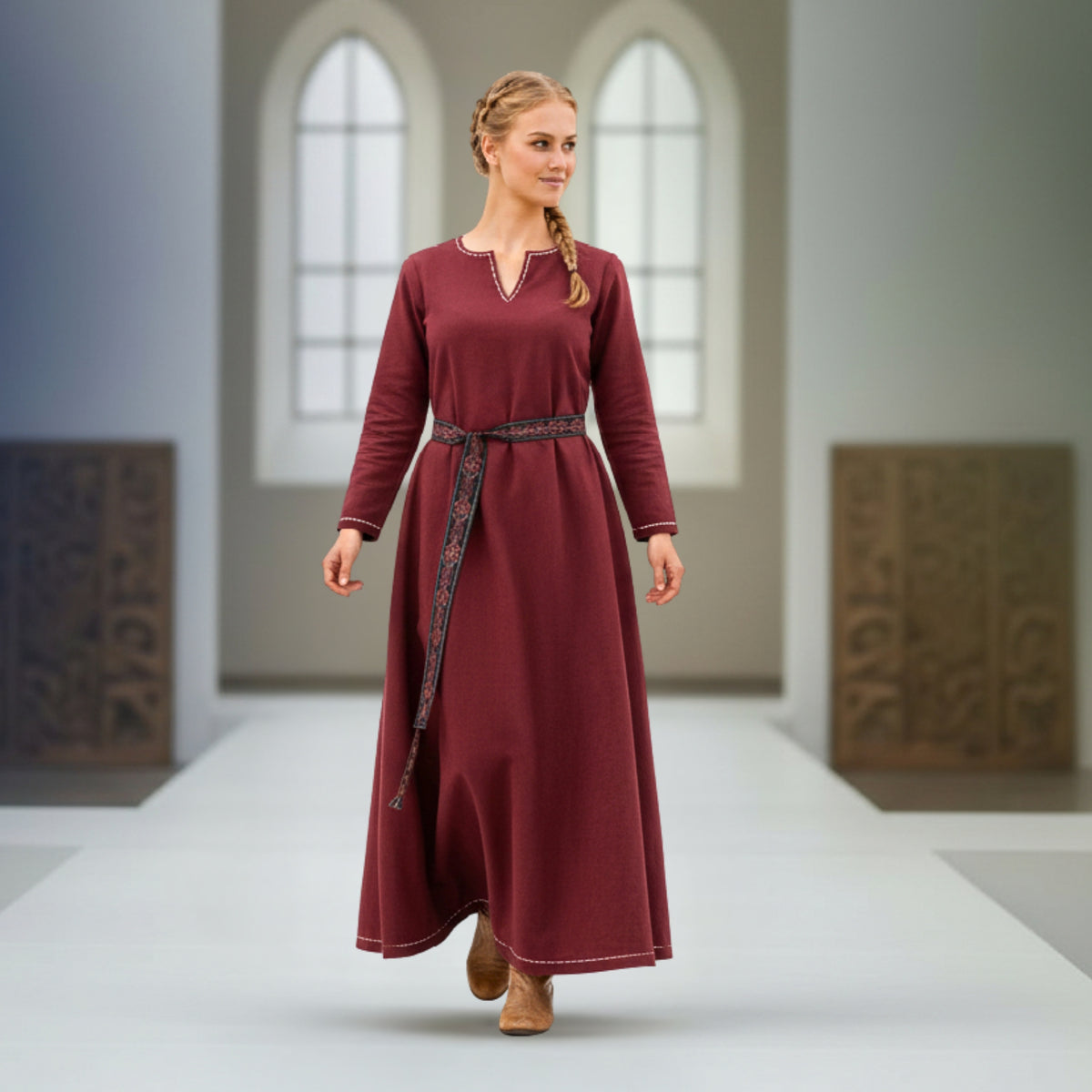 FREYA Coton Bordeaux - Sous-robe médiévale viking