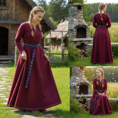 FREYA Coton Bordeaux - Sous-robe médiévale viking
