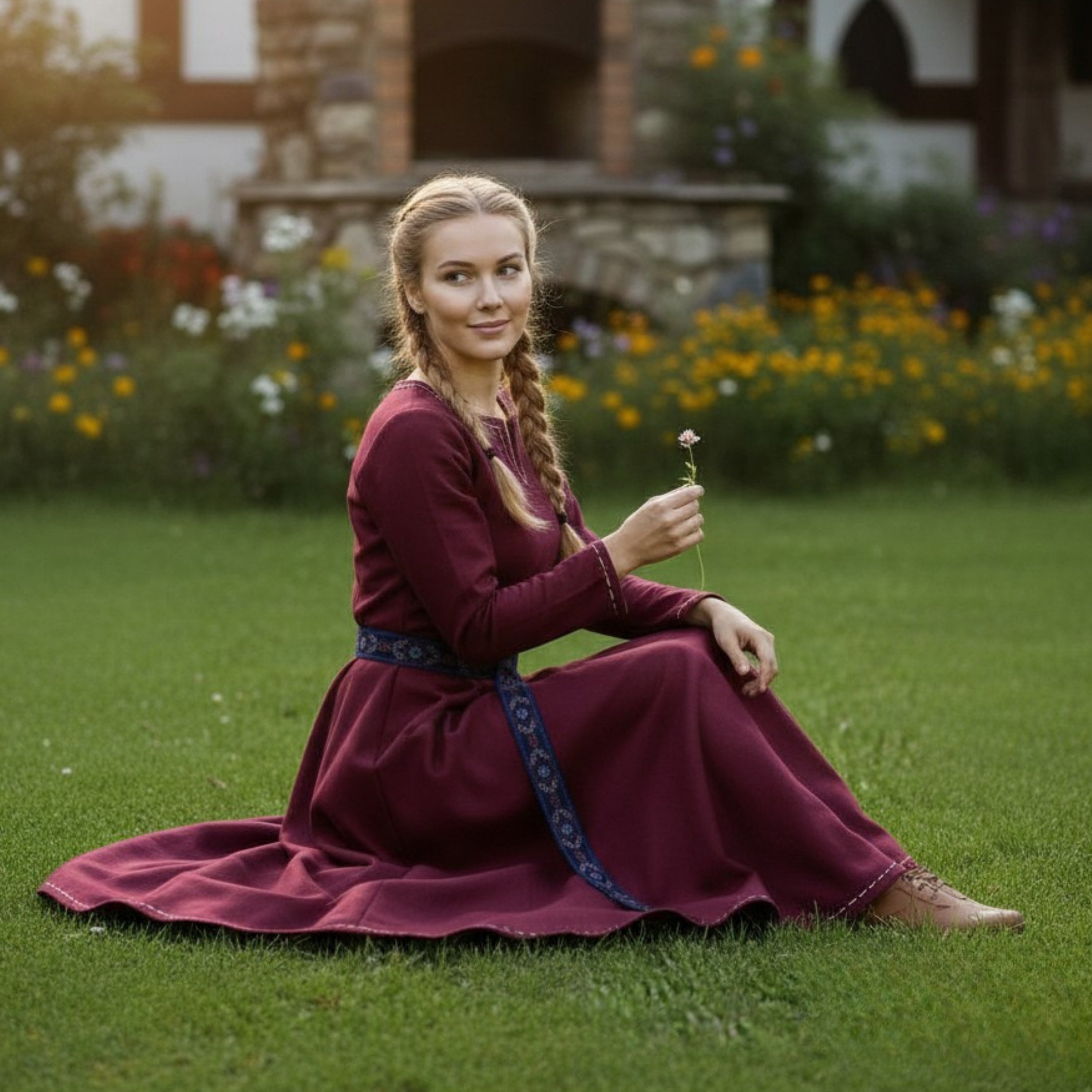 FREYA Coton Bordeaux - Sous-robe médiévale viking