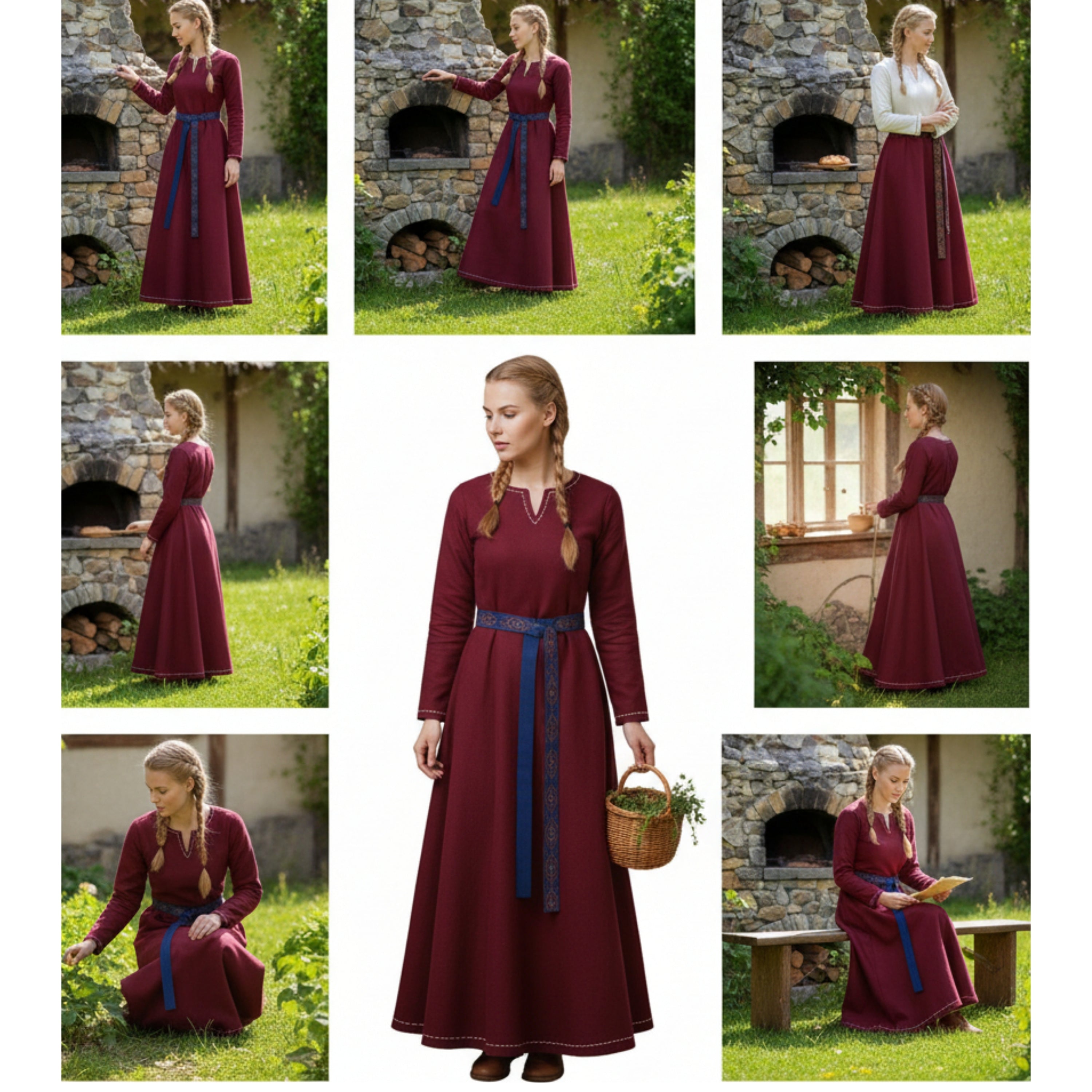 FREYA Coton Bordeaux - Sous-robe médiévale viking