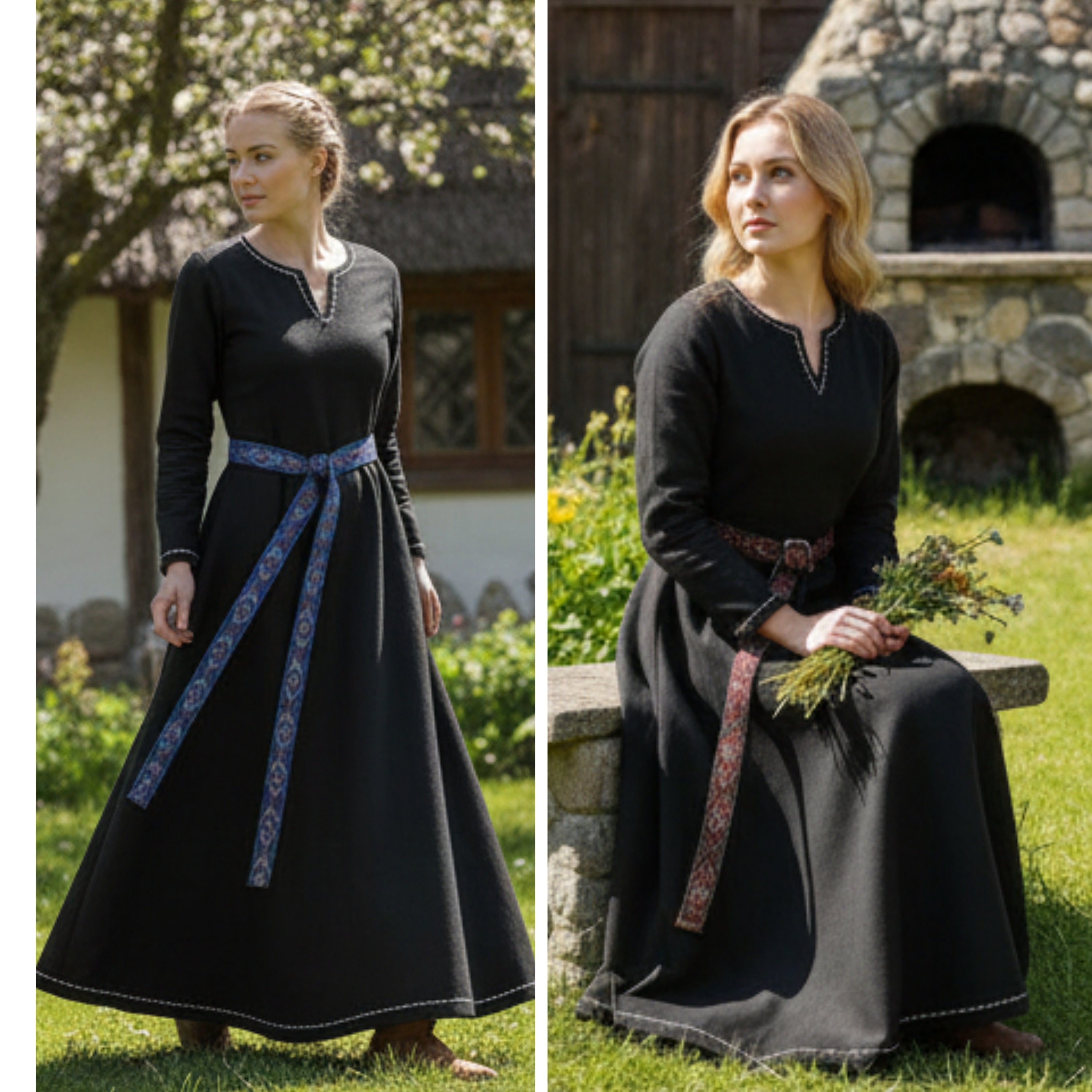 FREYA Coton Noir - Sous-robe Viking Médiévale