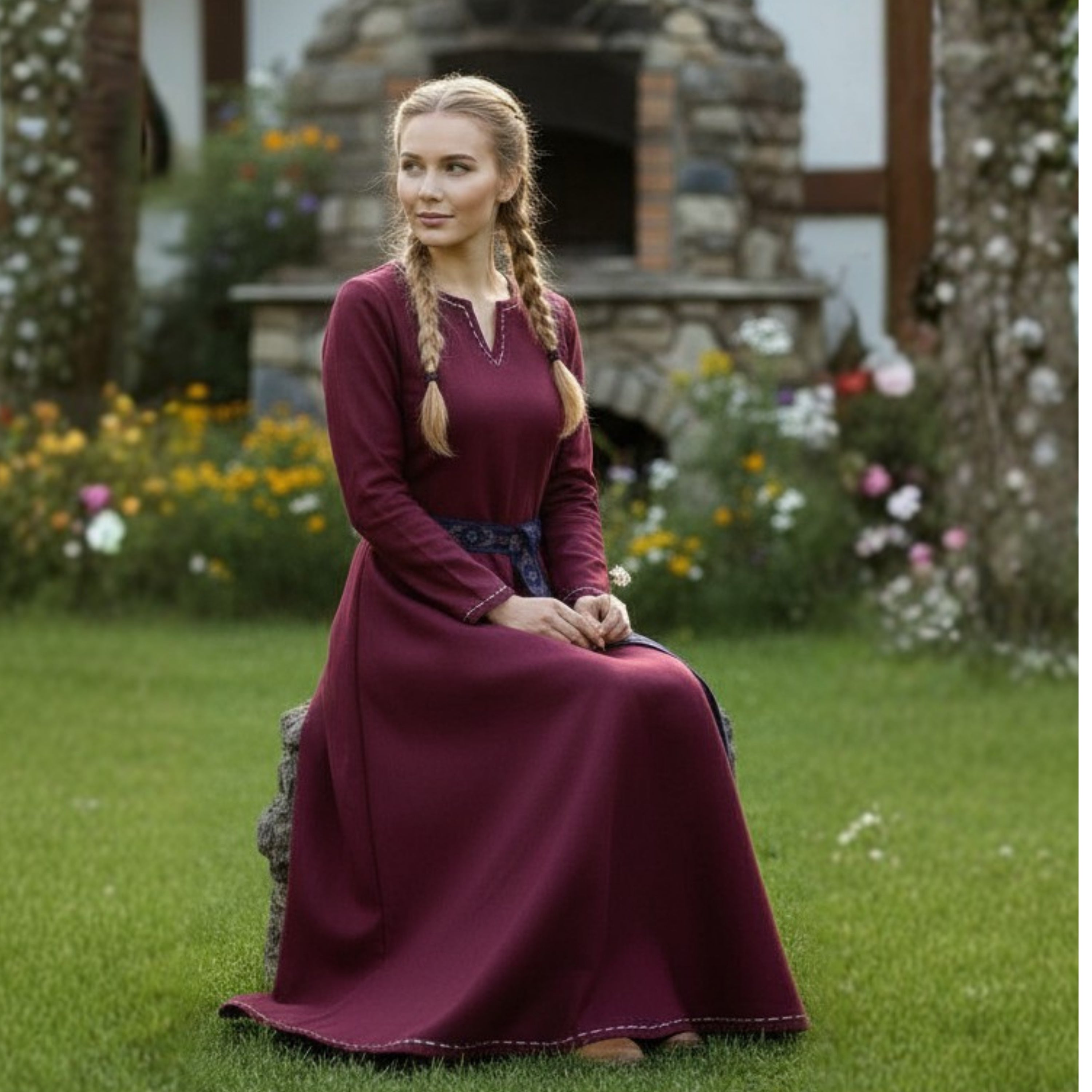 FREYA Coton Bordeaux - Sous-robe médiévale viking