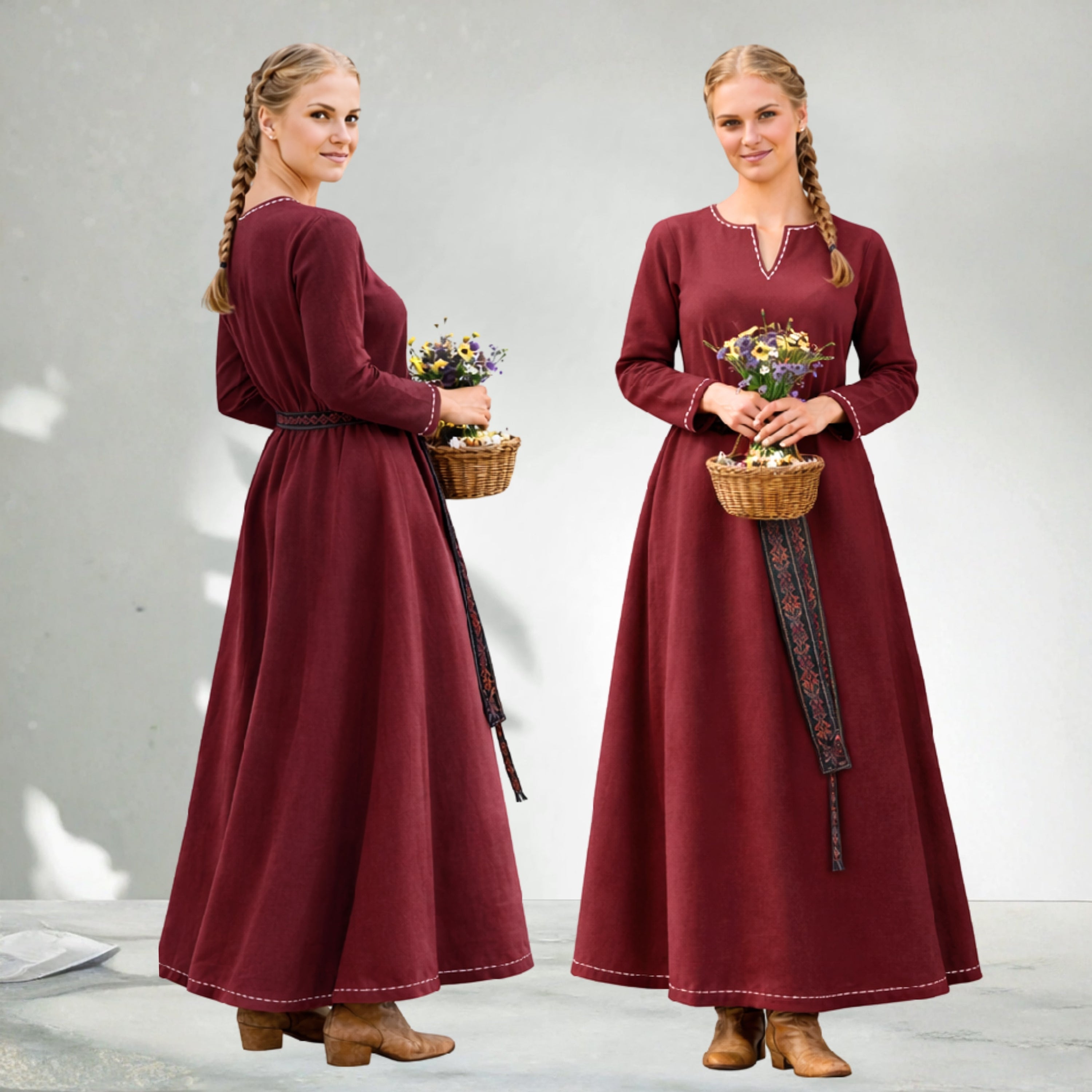 FREYA Coton Bordeaux - Sous-robe médiévale viking