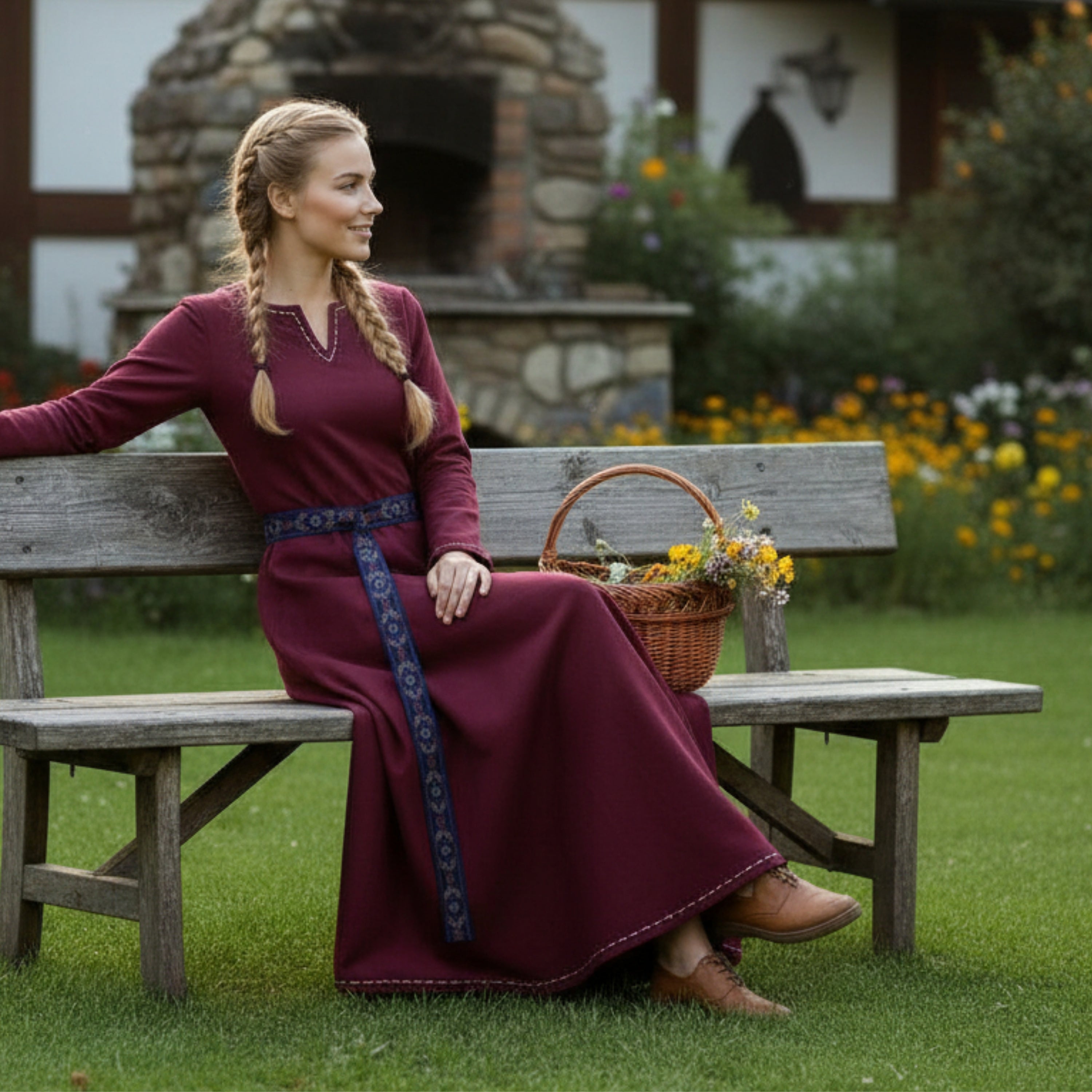 FREYA Coton Bordeaux - Sous-robe médiévale viking