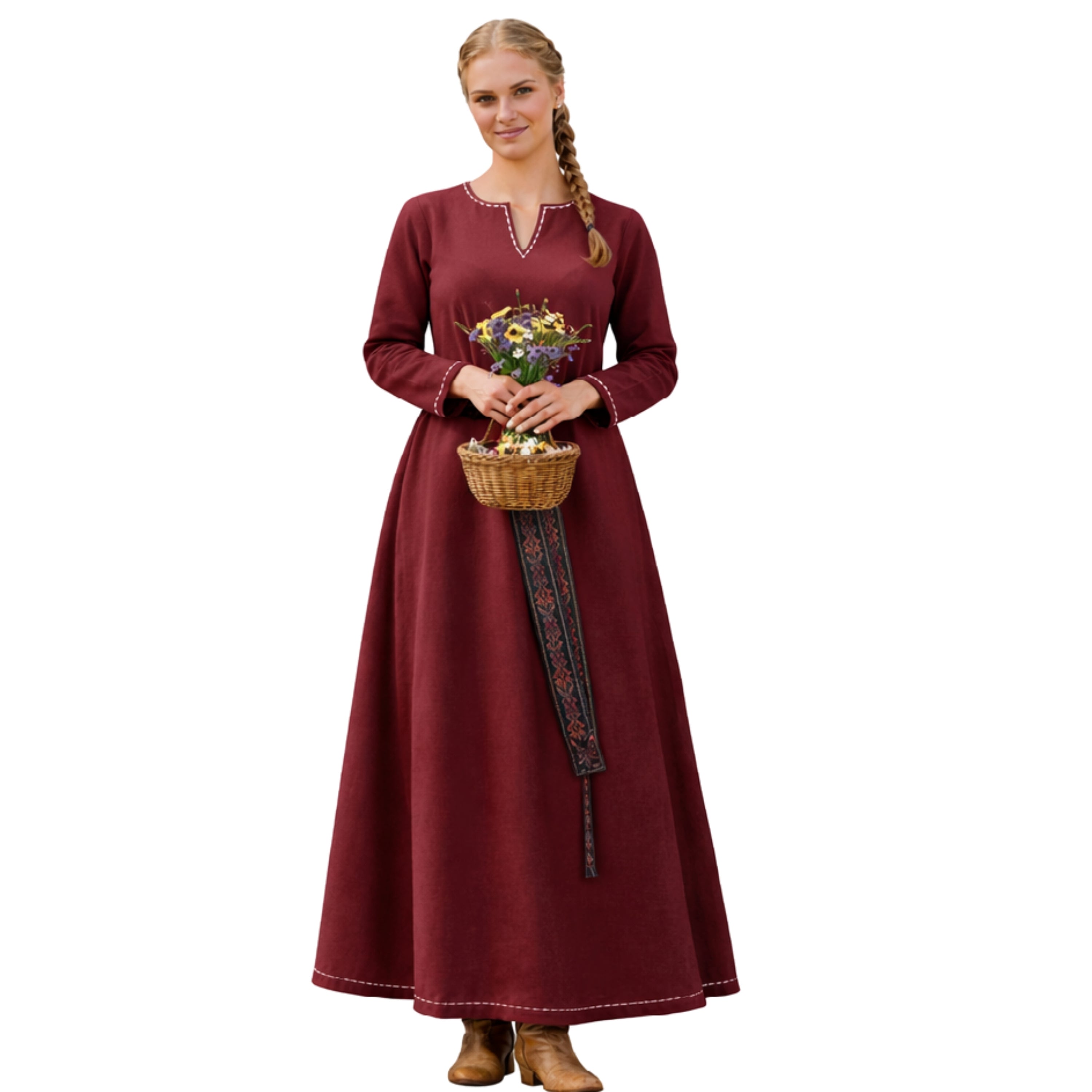 FREYA Coton Bordeaux - Sous-robe médiévale viking