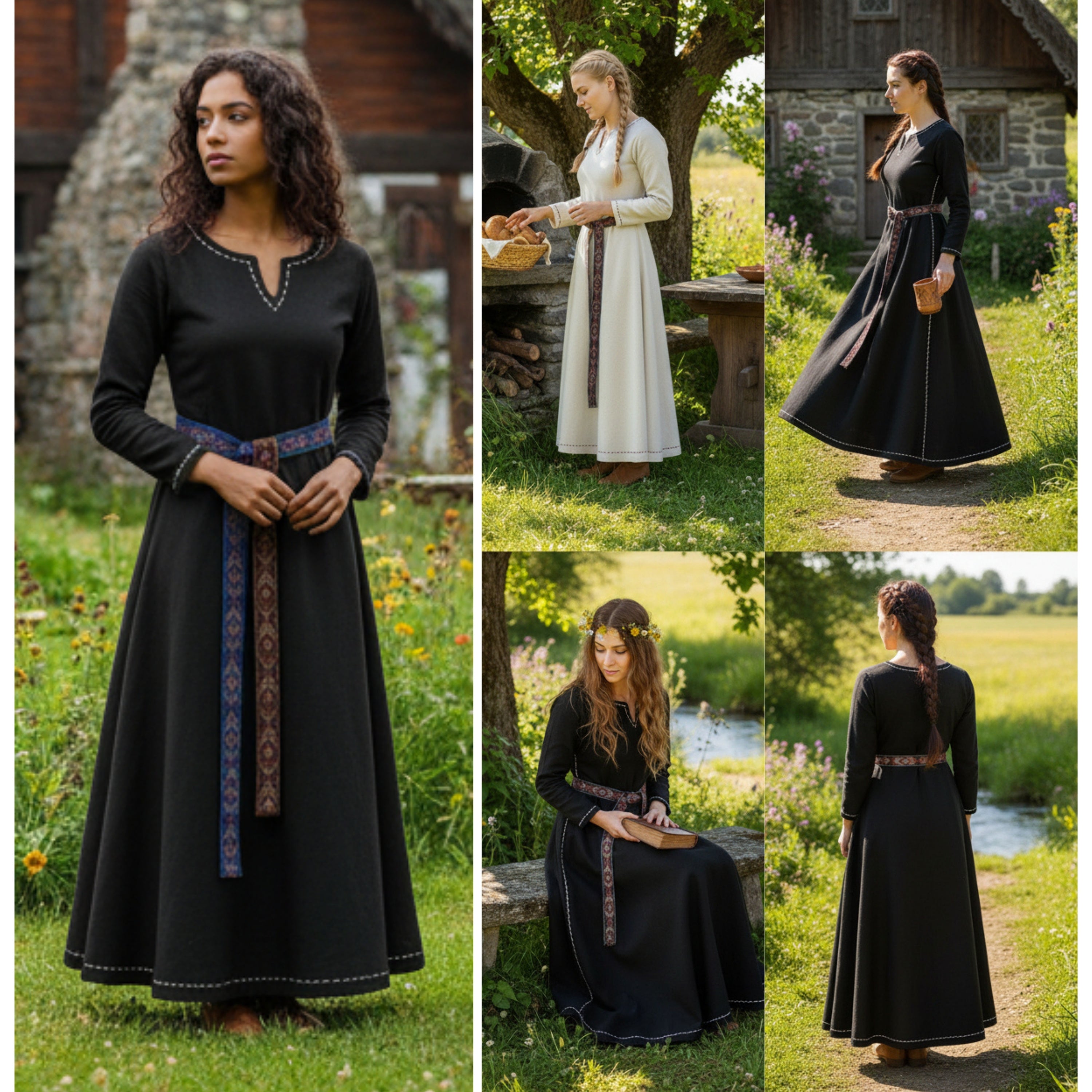 FREYA Coton Noir - Sous-robe Viking Médiévale