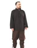 ARES Schwarz - Mittelalterliches Wikinger-Larp-Hemd aus Baumwollcanvas