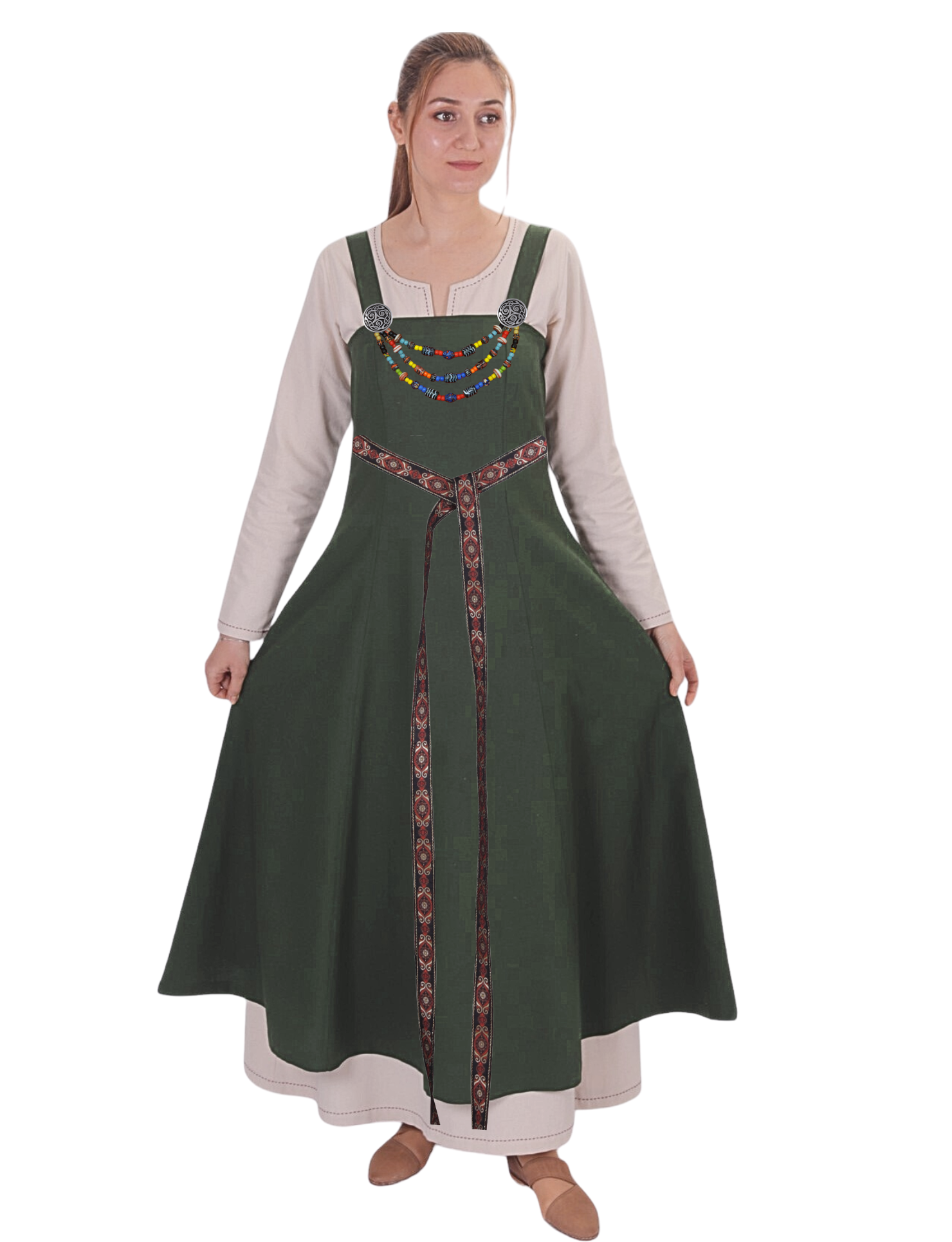 Canna Cotton Green - Medieval Viking Apron Dress bycalvina Canna Cotton Green - Medieval Viking Apron Dress bycalvina