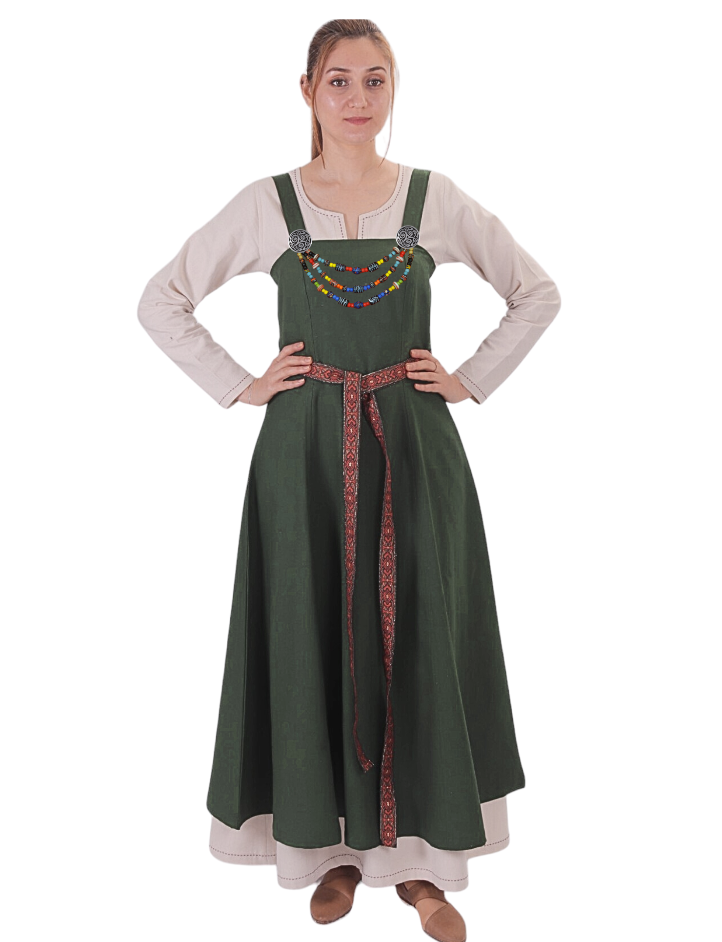 Canna Cotton Green - Medieval Viking Apron Dress bycalvina Canna Cotton Green - Medieval Viking Apron Dress bycalvina
