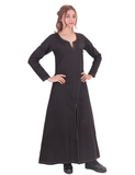 FAYE Cotton Black - Medieval Viking Women’s Front and Back Slitted Dress with Hand-Stitched Seams