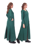 FAYE Cotton Forest Green - Medieval Viking Women’s Front and Back Slitted Dress with Hand-Stitched Seams