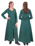 FAYE Cotton Forest Green - Medieval Viking Women’s Front and Back Slitted Dress with Hand-Stitched Seams
