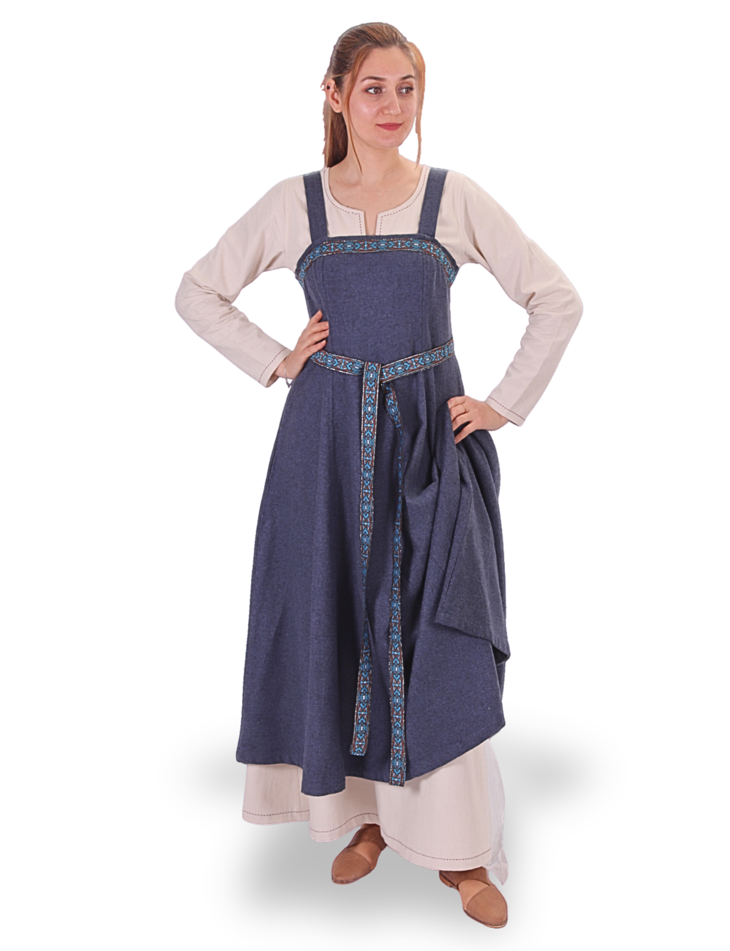 FIONA WOOL Indigo Blue - Medieval Viking Wool Apron Dress – bycalvina