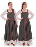 FIONA WOOL Khaki - Medieval Viking Wool Apron Dress