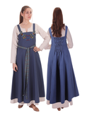 FIORE Cotton Blue Apron Dress: Authentic Medieval Viking Cotton Pinafore